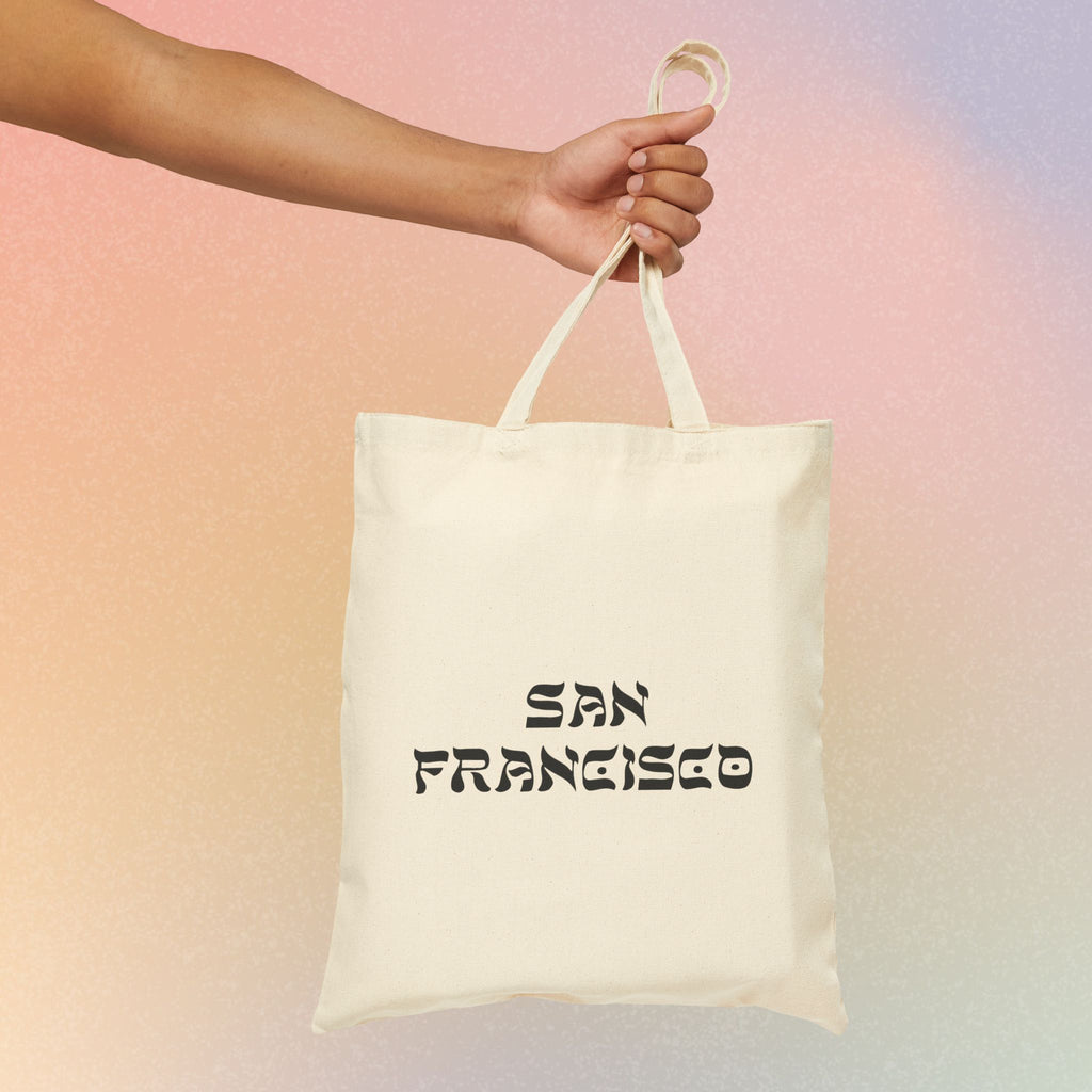 San Francisco Hebrew Style Font Cotton Canvas Tote Bag - California Jewish Pride