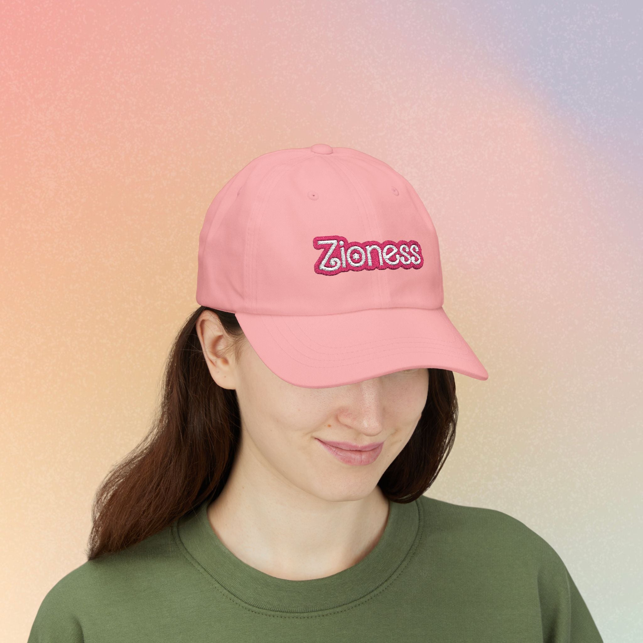 Zioness Embroidered Baseball Cap – Pink Barbie Font Jewish Pride Baseball Hat