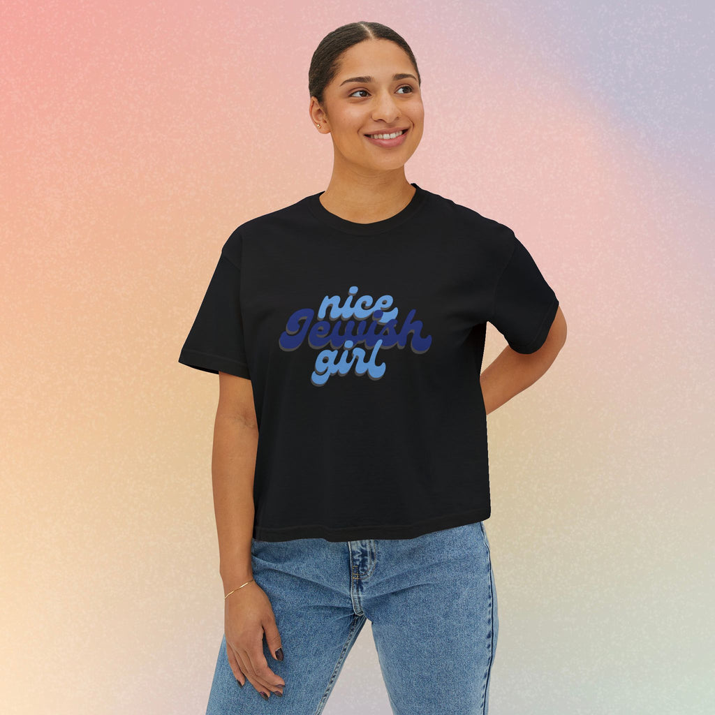Nice Jewish Girl Tee | White Boxy T-Shirt, Retro Script Design