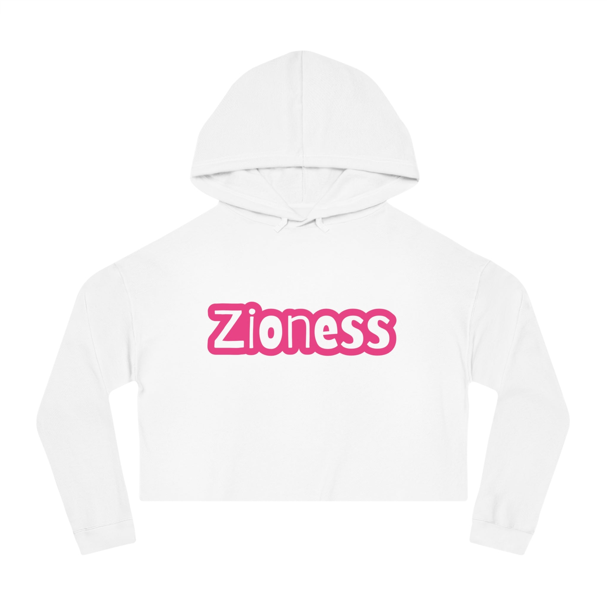 Zioness Cropped Hoodie | Feminine Jewish Pride Pink Text Zioness Sweatshirt