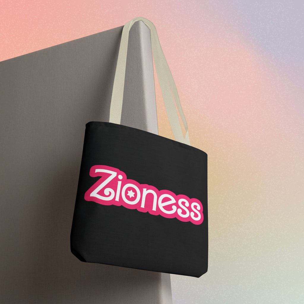 Zioness Jewish Pride Tote Bag | Pink Barbie Font Logo