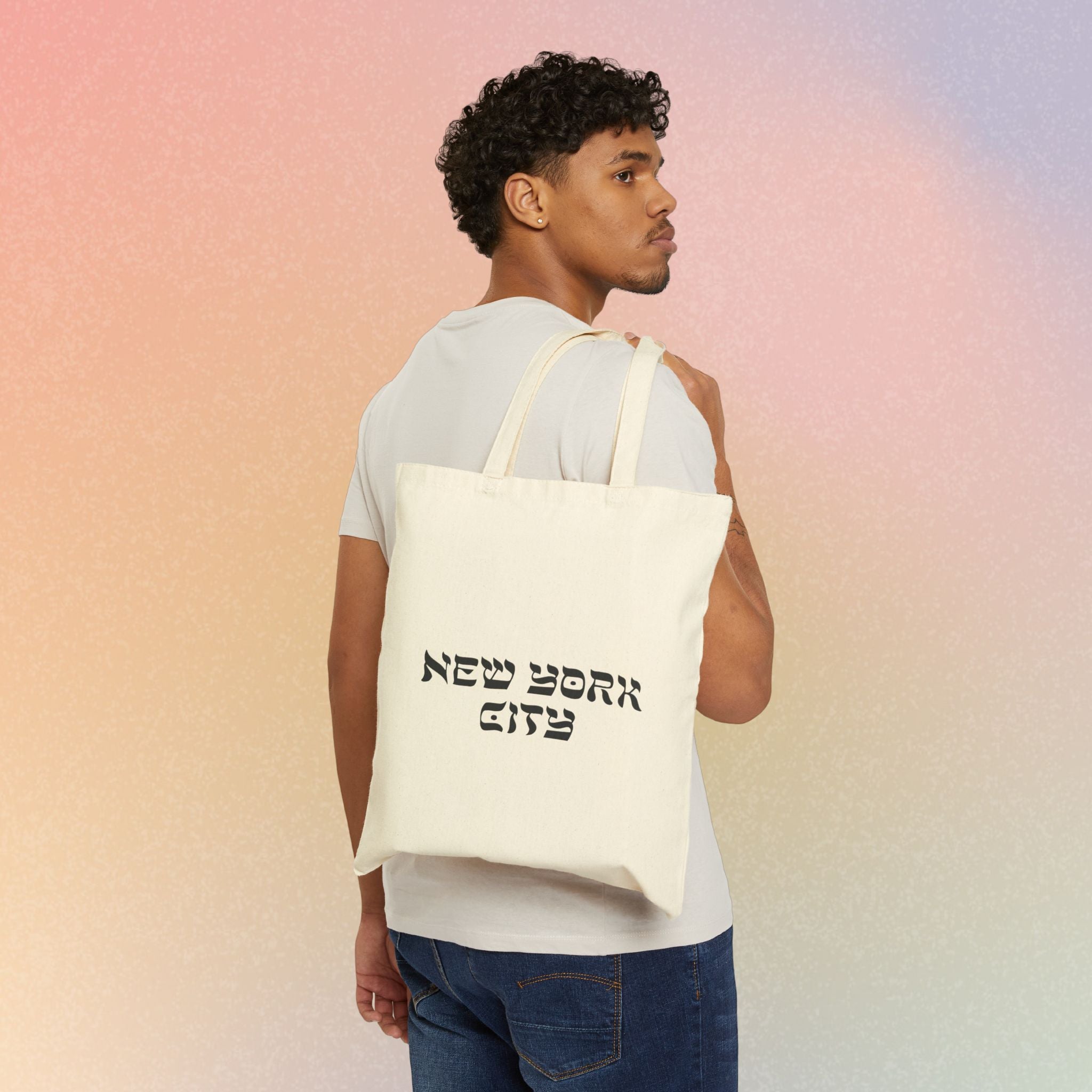 New York City Hebrew Style Font Cotton Canvas Tote Bag - NYC Jewish Pride