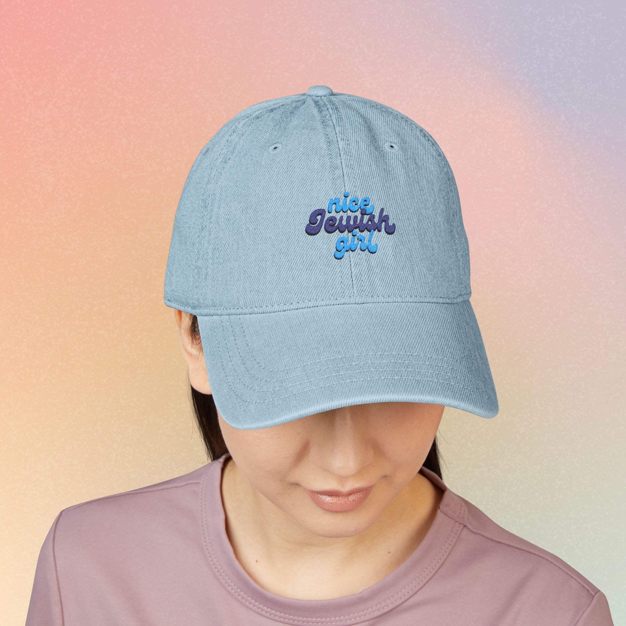 Embroidered 'Nice Jewish Girl' Denim Hat — Casual Baseball Cap for Jewish Pride & Everyday Wear
