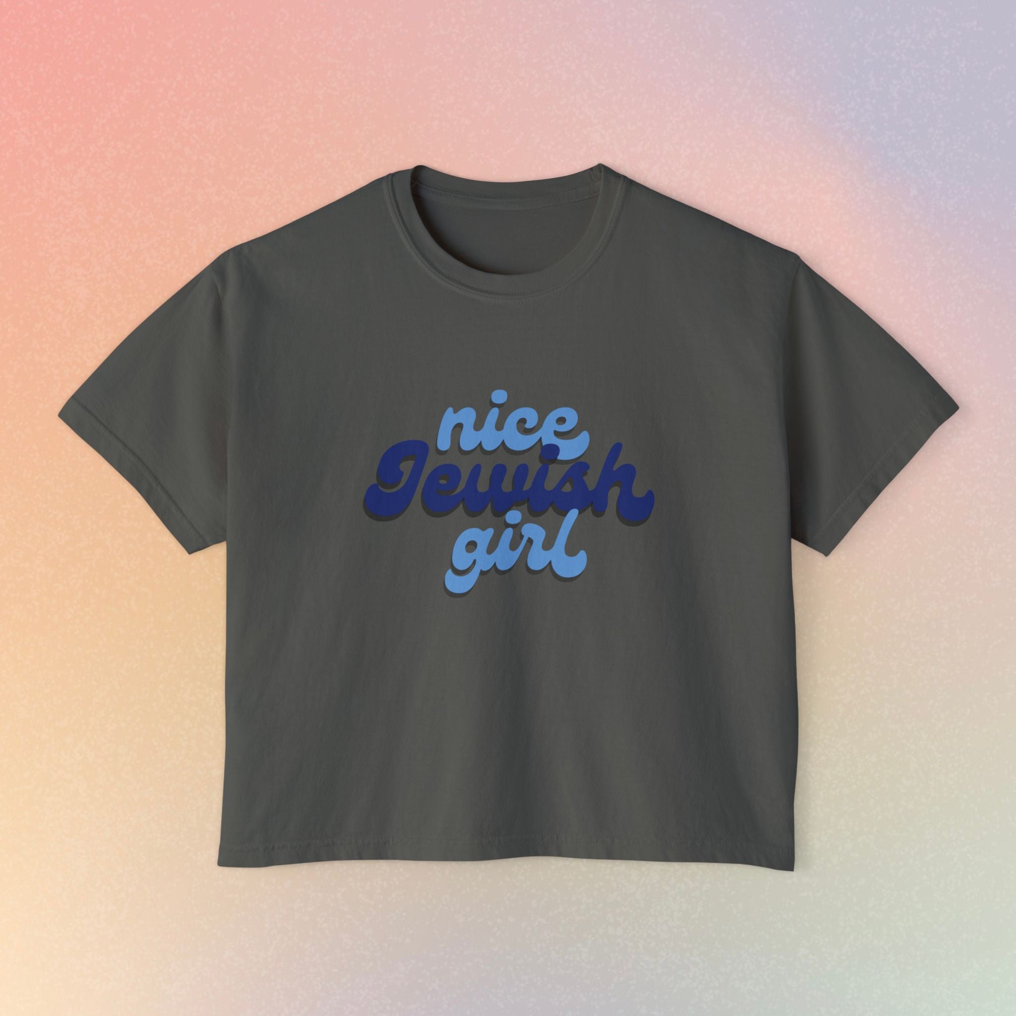 Nice Jewish Girl Tee | White Boxy T-Shirt, Retro Script Design