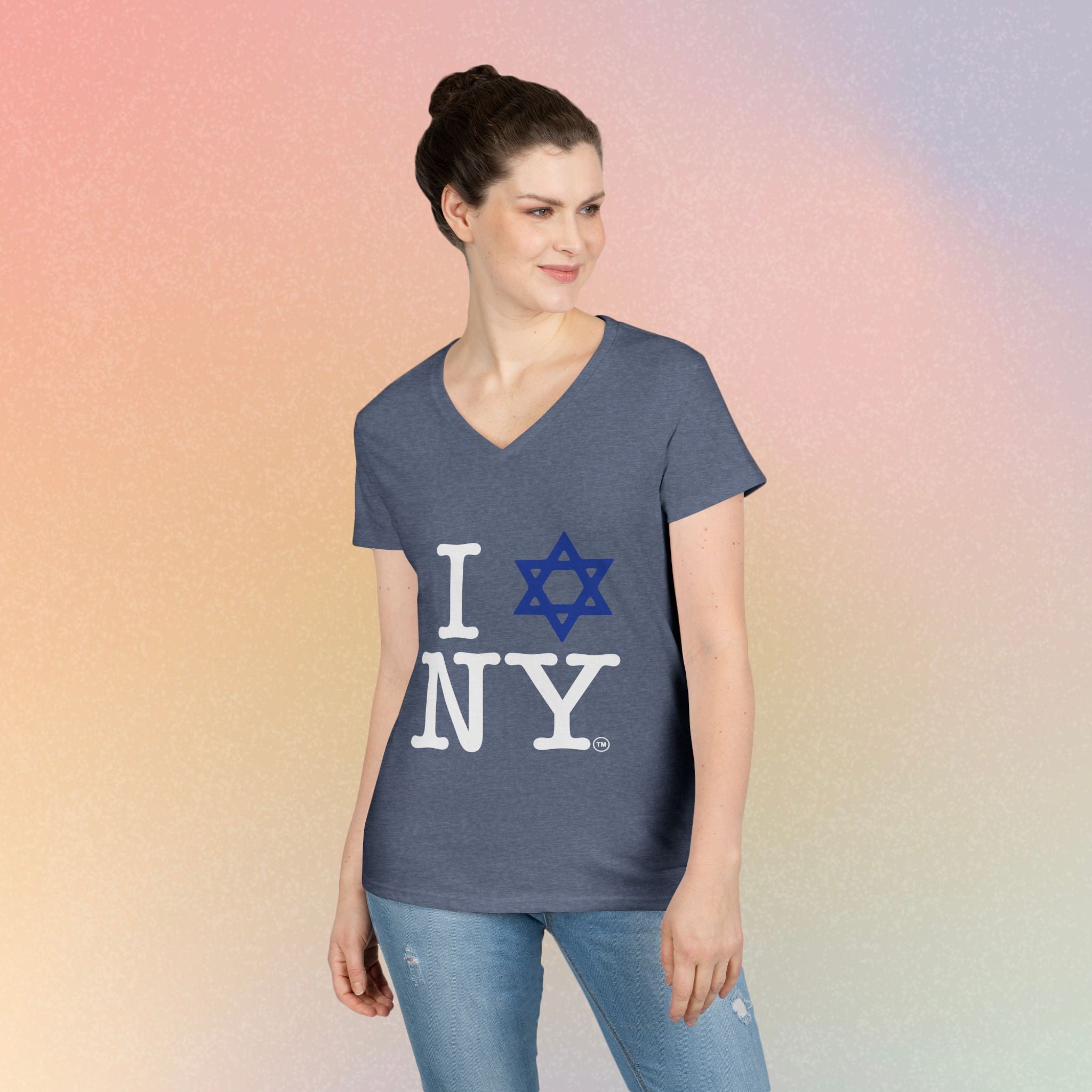 I Love NY Jewish Star V-Neck T-Shirt | New York Jewish Pride