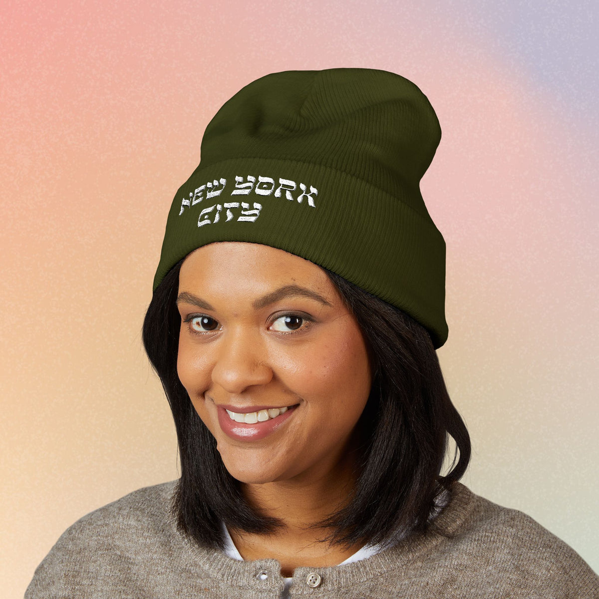 New York City Hebrew Style Font Classic Cuffed Beanie (Embroidery)