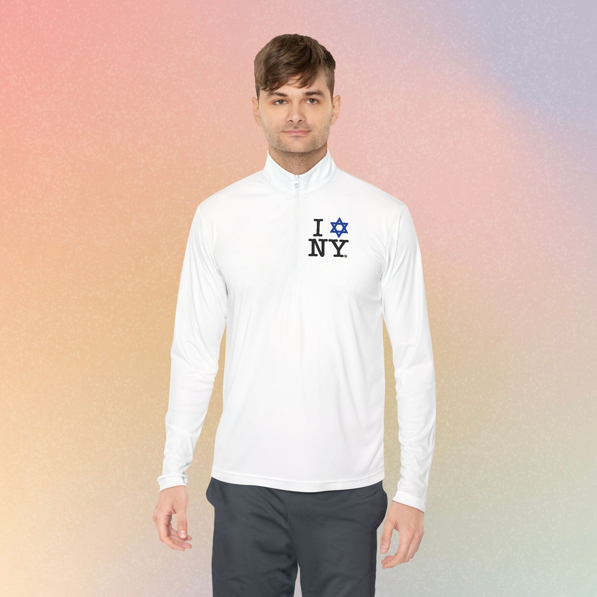 I Love NY Jewish Star Embroidered Quarter-Zip Pullover