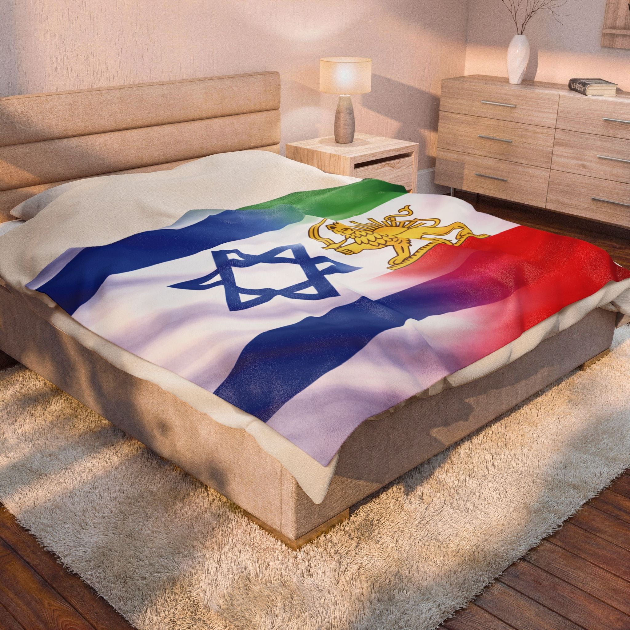 Persian Israeli Flag Blanket | Velveteen Plush Blanket
