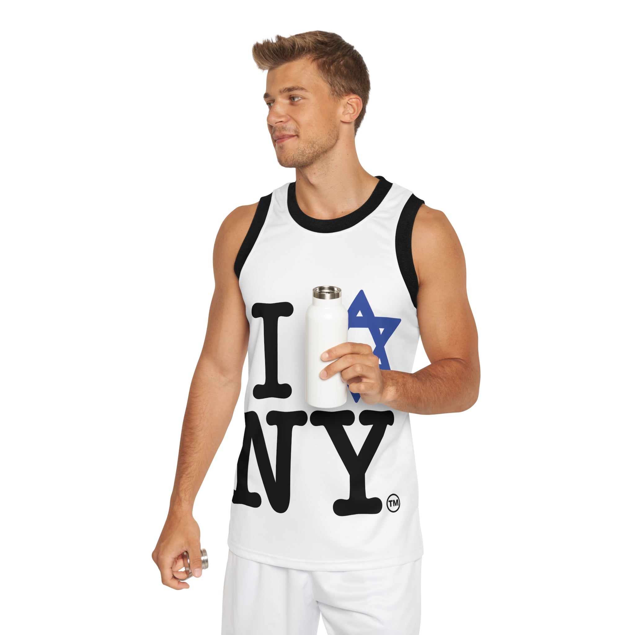 I Love New York Unisex Basketball Jersey in White (AOP)