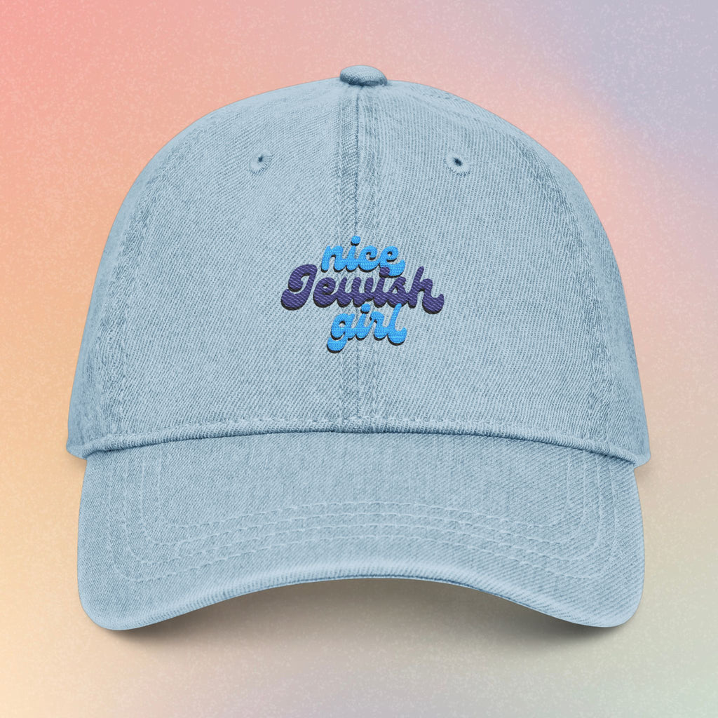 Embroidered 'Nice Jewish Girl' Denim Hat — Casual Baseball Cap for Jewish Pride & Everyday Wear