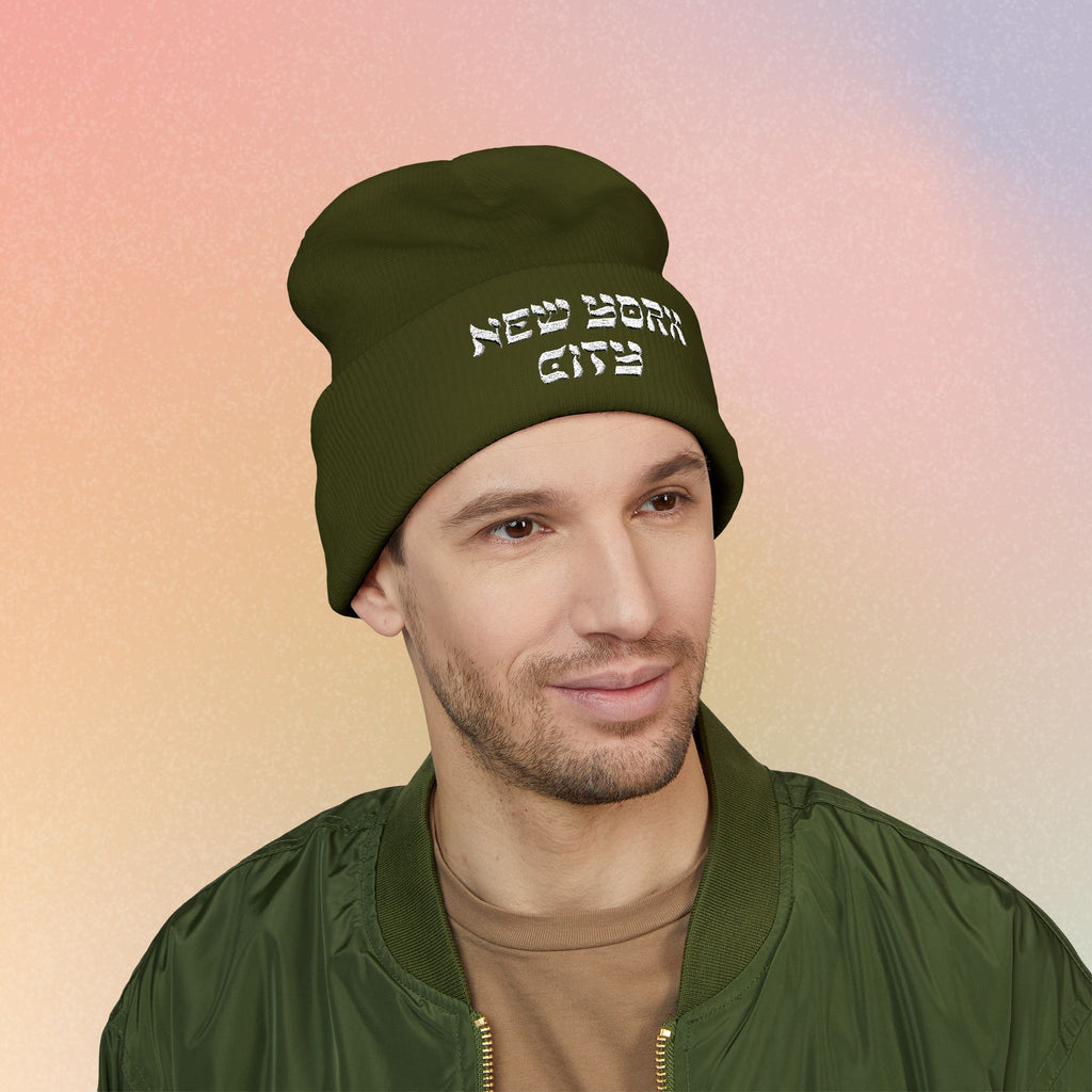 New York City Hebrew Style Font Classic Cuffed Beanie (Embroidery)