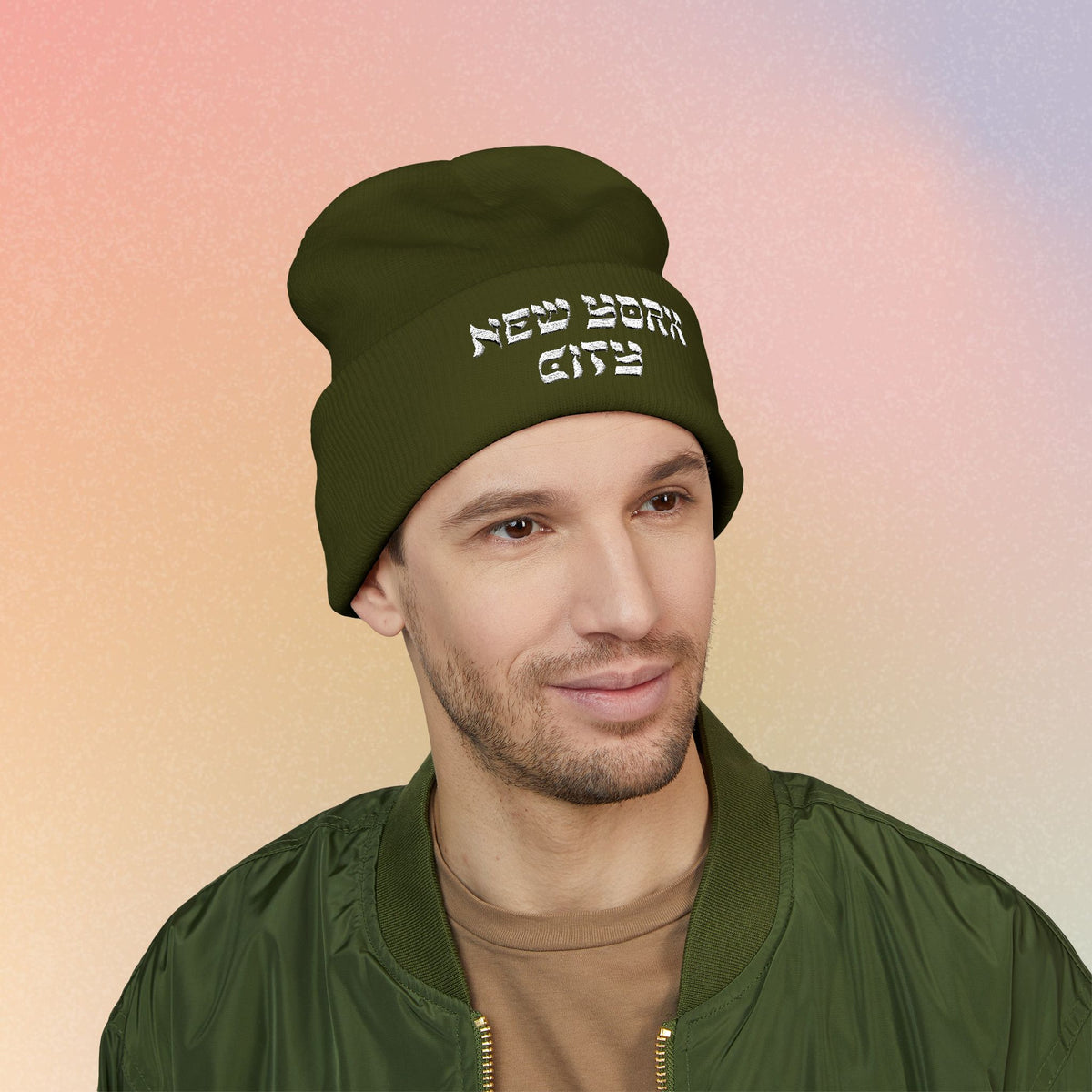New York City Hebrew Style Font Classic Cuffed Beanie (Embroidery)