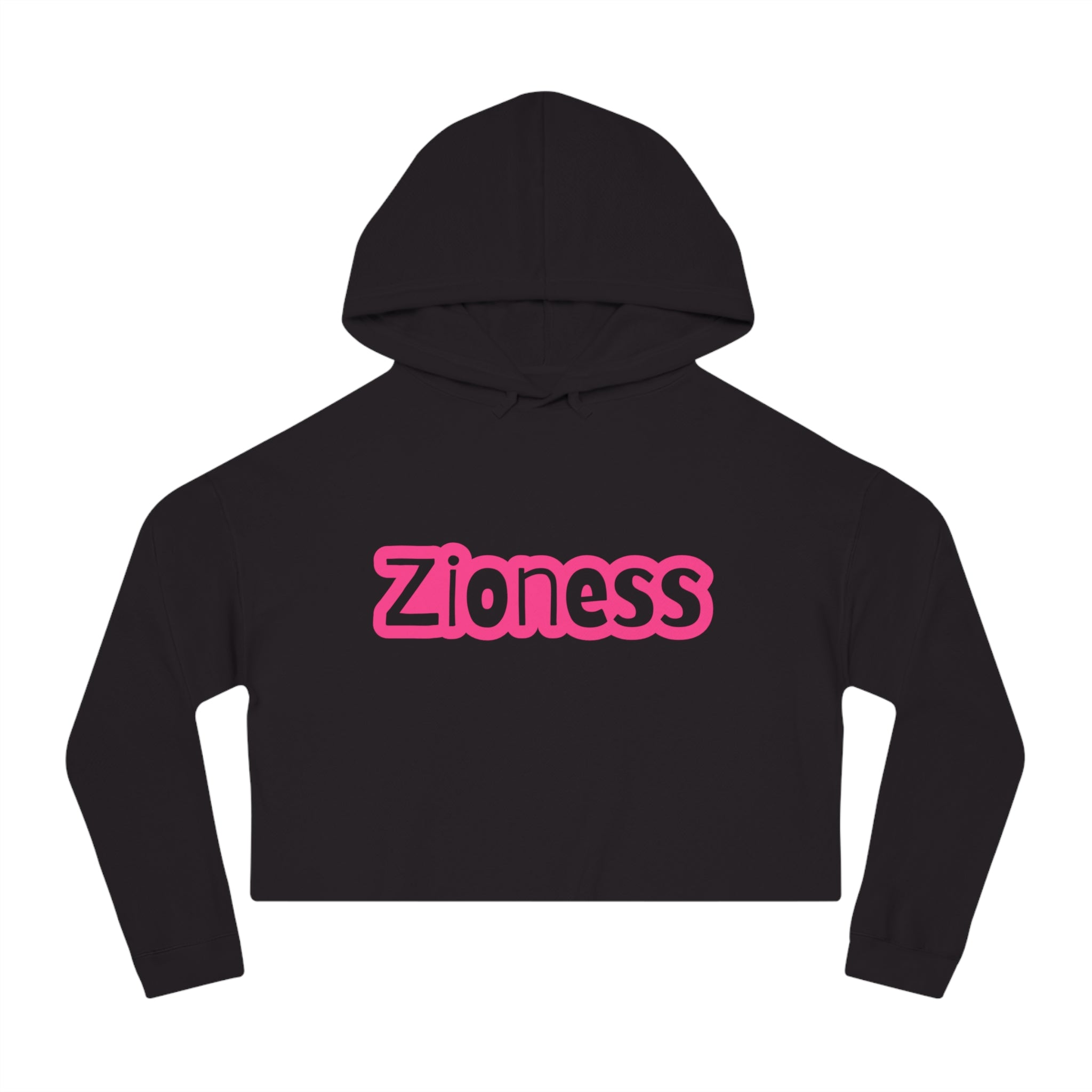 Zioness Cropped Hoodie | Feminine Jewish Pride Pink Text Zioness Sweatshirt