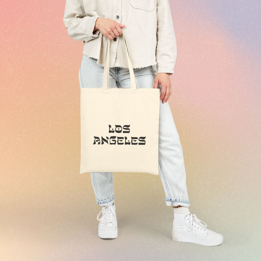 Los Angeles Hebrew Style Font Cotton Canvas Tote Bag - LA Jewish Pride