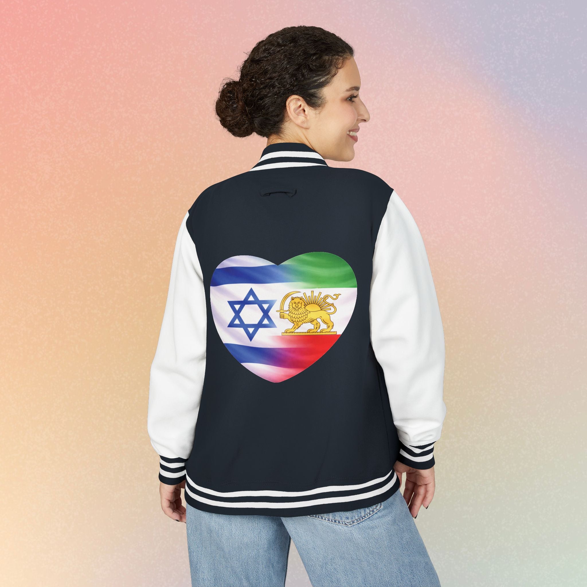 Persian Israeli Heart Flag Letterman Jacket | Varsity Jacket