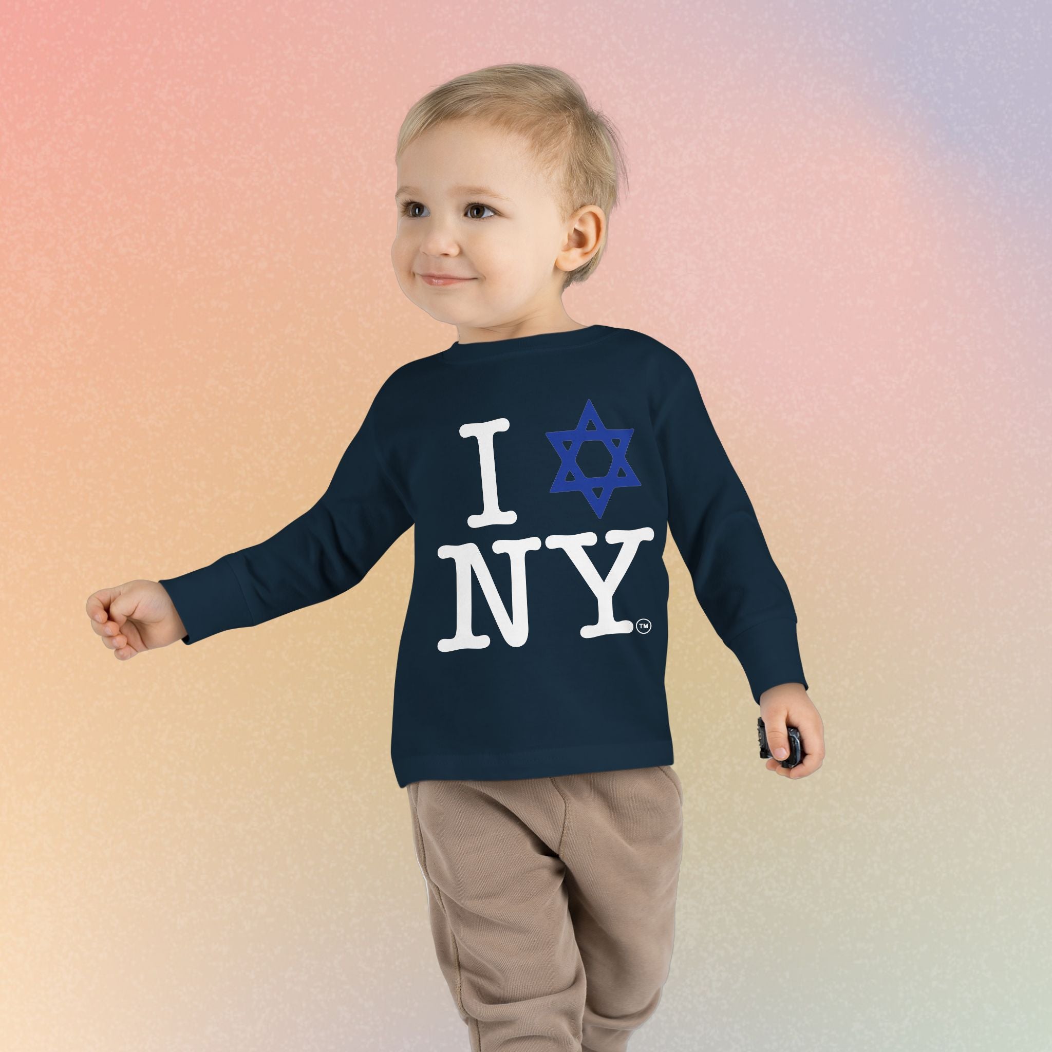 I Love NY Jewish Star Toddler Long Sleeve Tee | Jewish New York Pride Kids Shirt