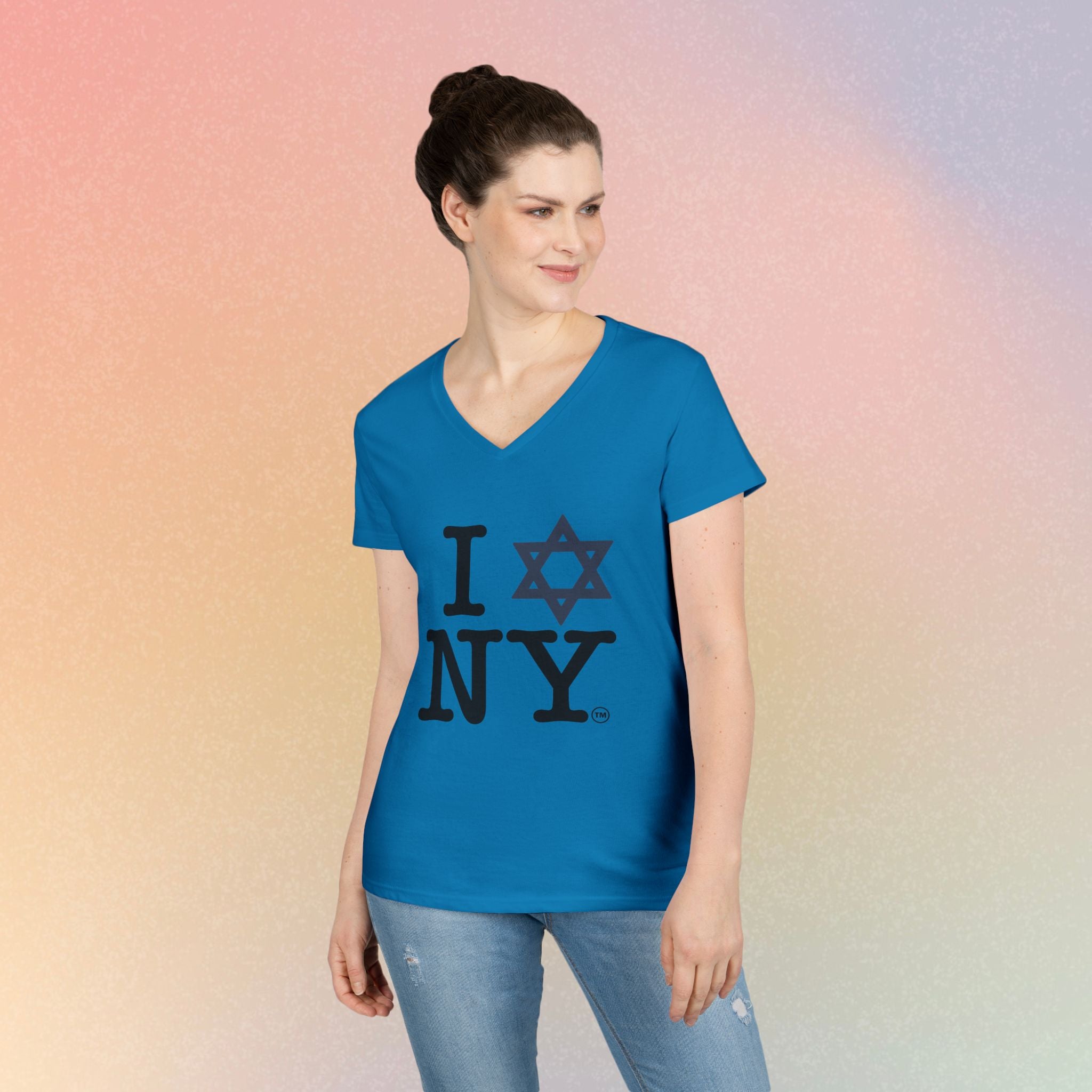 I Love NY Jewish Star V-Neck T-Shirt | New York Jewish Pride