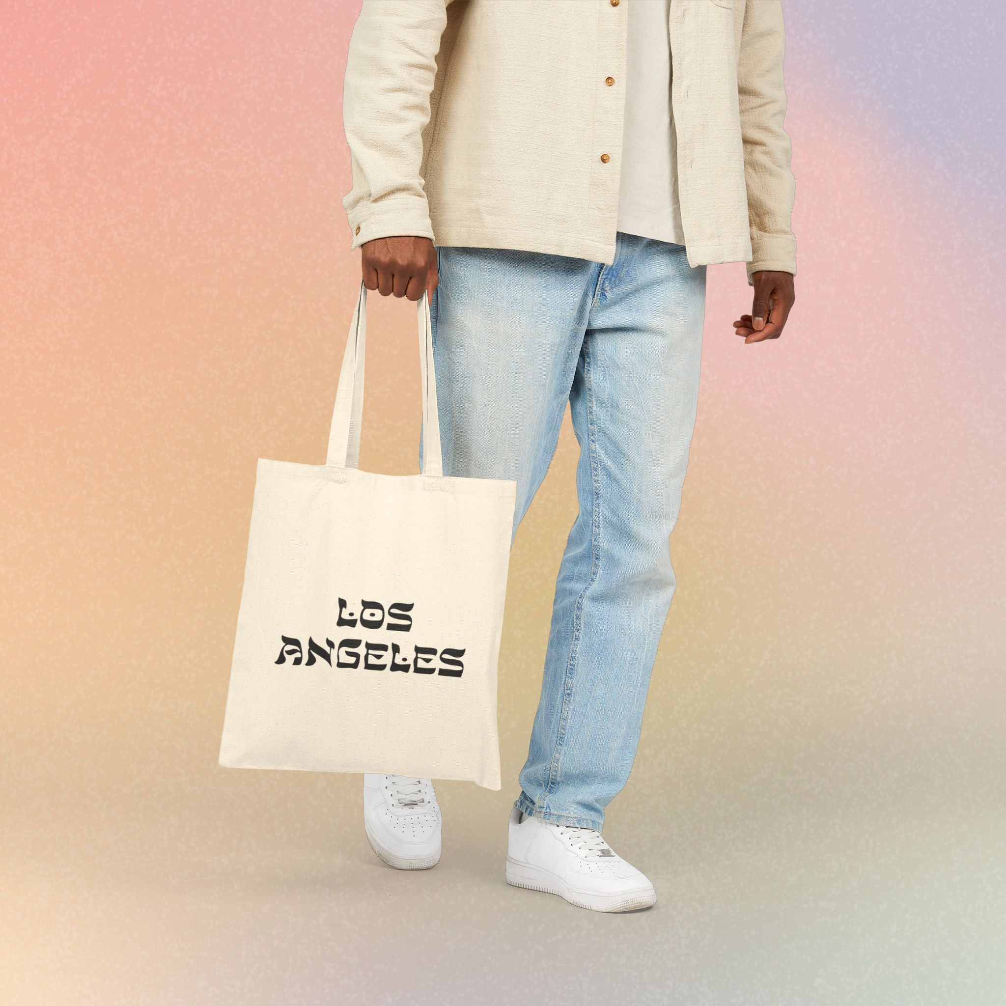 Los Angeles Hebrew Style Font Cotton Canvas Tote Bag - LA Jewish Pride