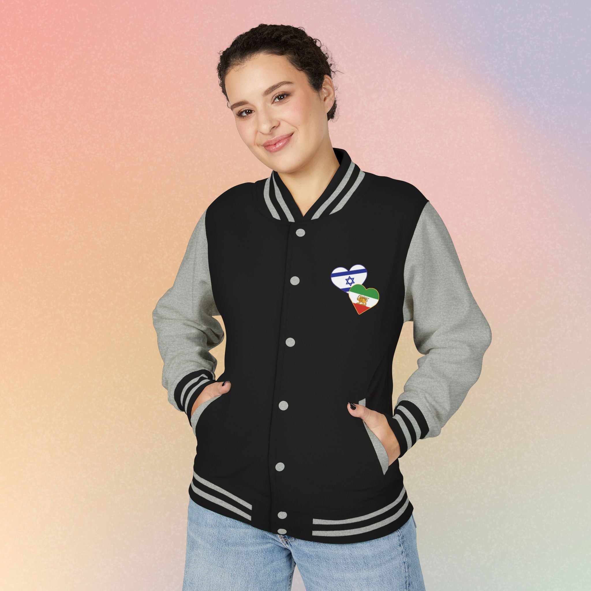 Persian Israeli Heart Flag Letterman Jacket | Varsity Jacket