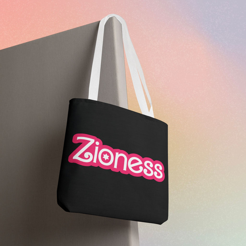 Zioness Jewish Pride Tote Bag | Pink Barbie Font Logo
