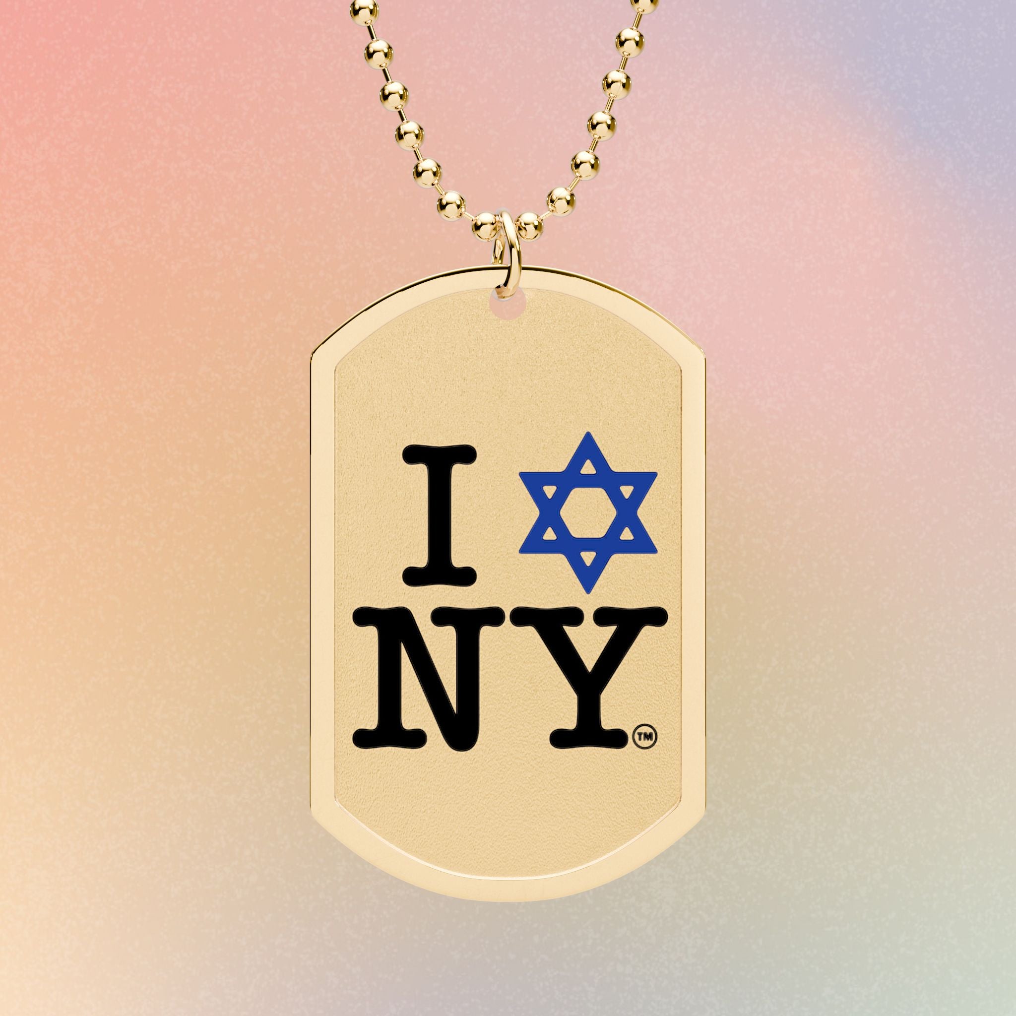 I Love NY Jewish Star Dog Tag with Chain - Jewish New York Pride