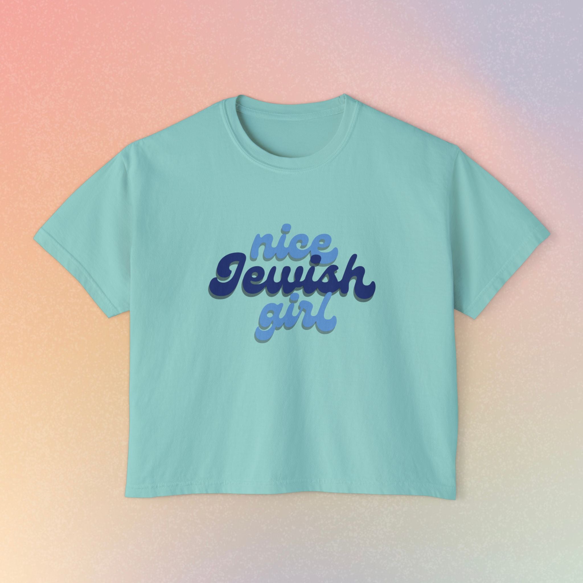 Nice Jewish Girl Tee | White Boxy T-Shirt, Retro Script Design