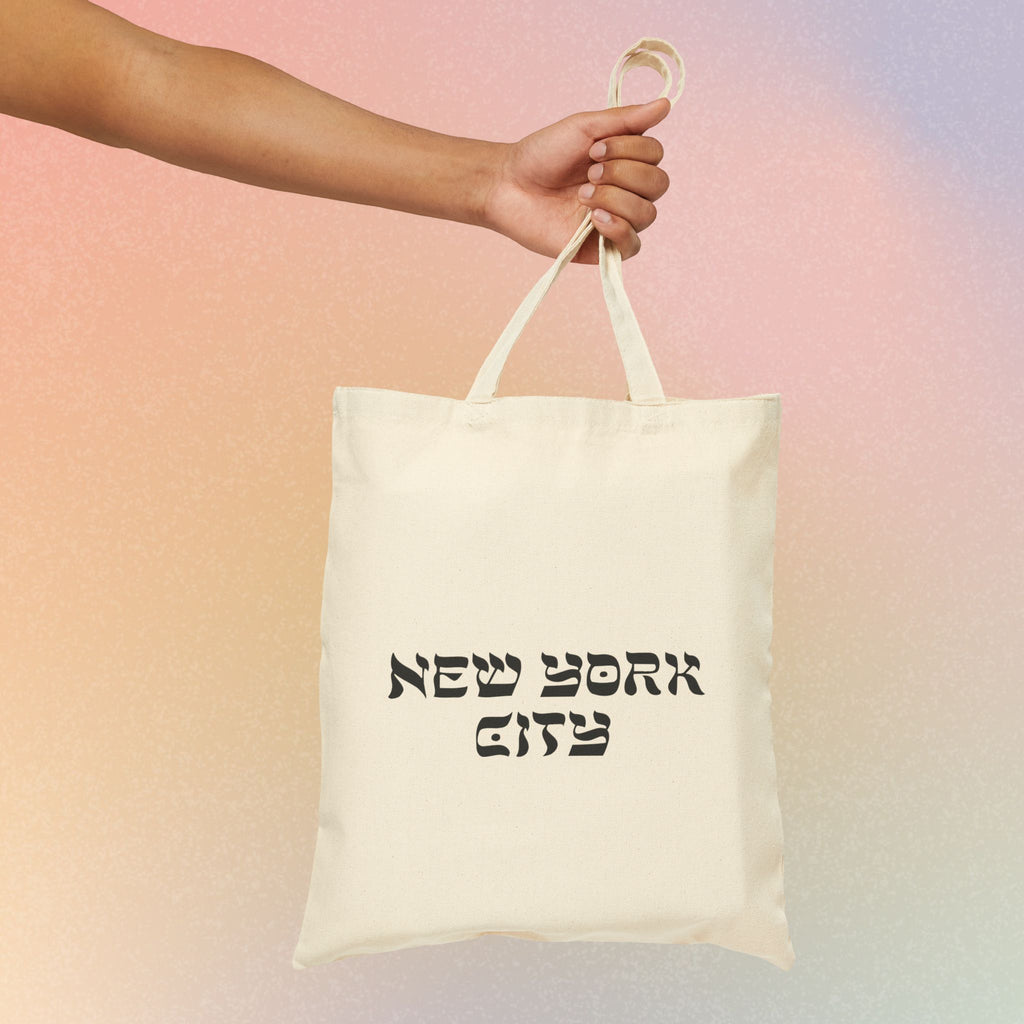 New York City Hebrew Style Font Cotton Canvas Tote Bag - NYC Jewish Pride