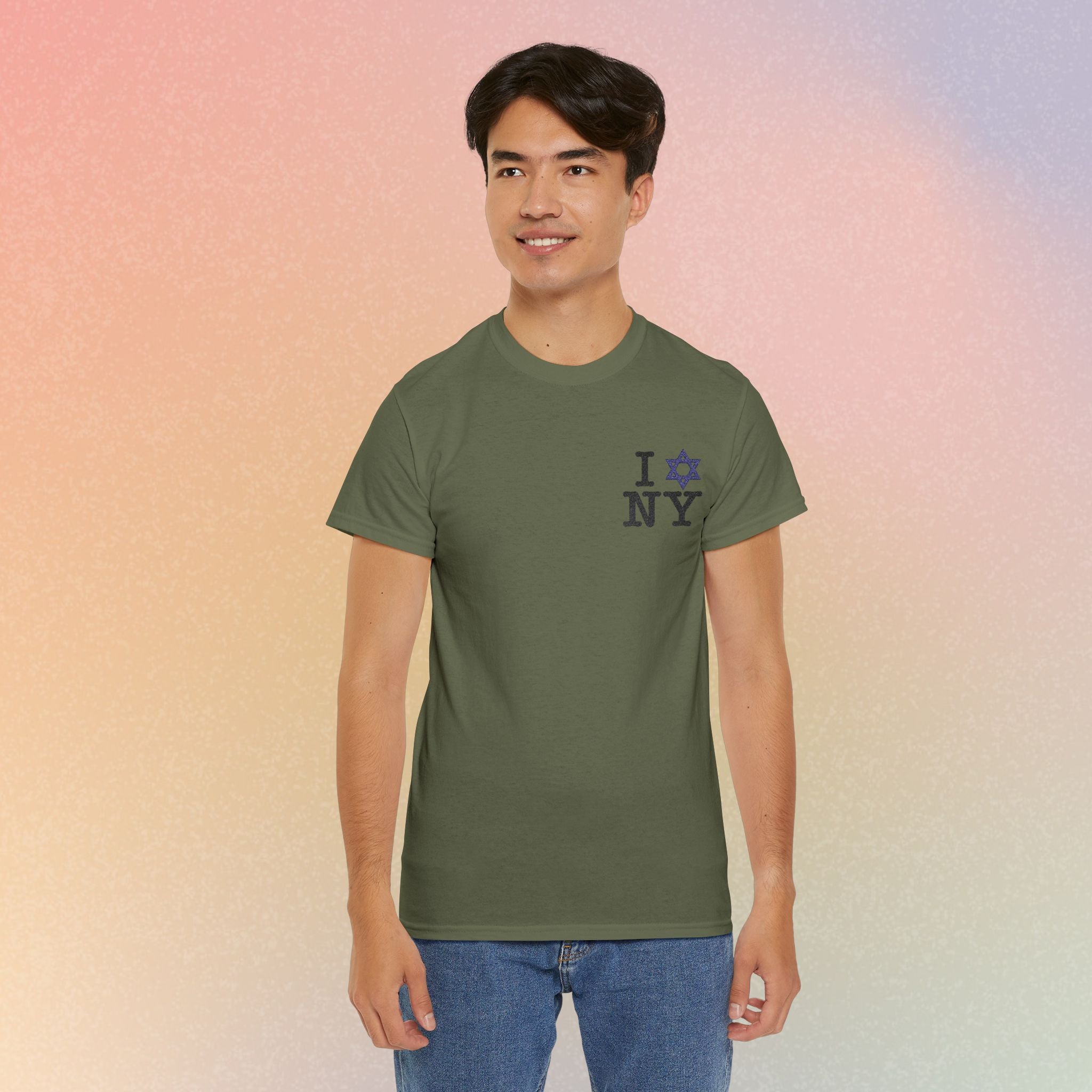 I Love NY Jewish Star Embroidered T-Shirt (Light Colors) | Jewish New York Tee