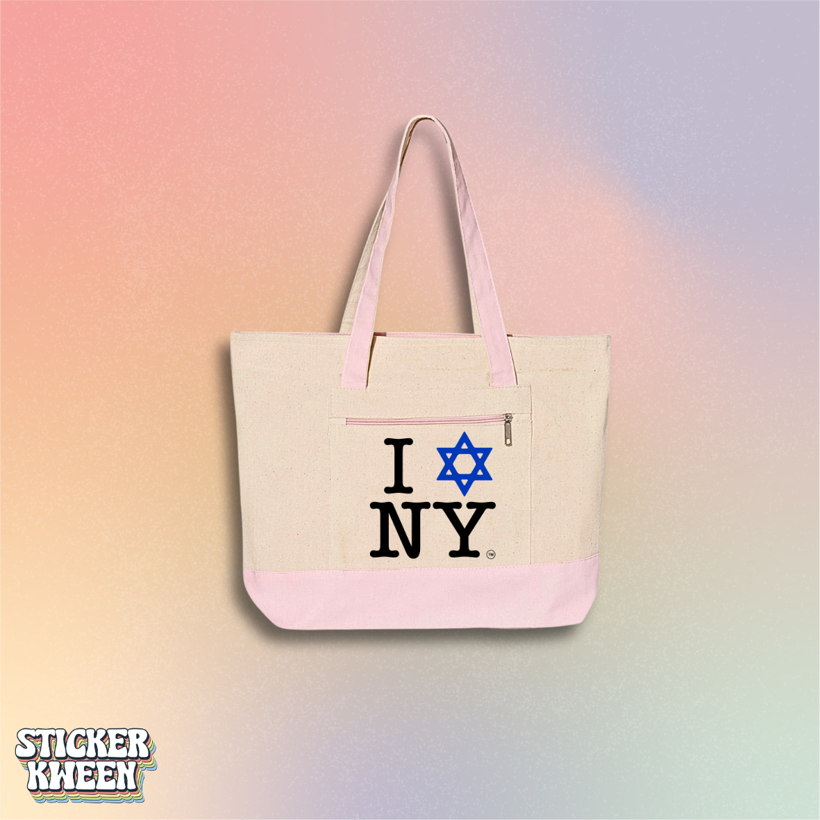 I Love NY Jewish Star Zippered Canvas Tote | Jewish NYC Pride Tote