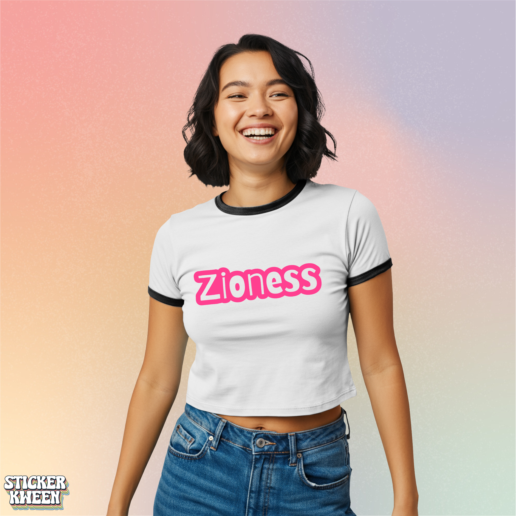 Zioness Women’s Tee - Retro Pink Logo Graphic Jewish Pride