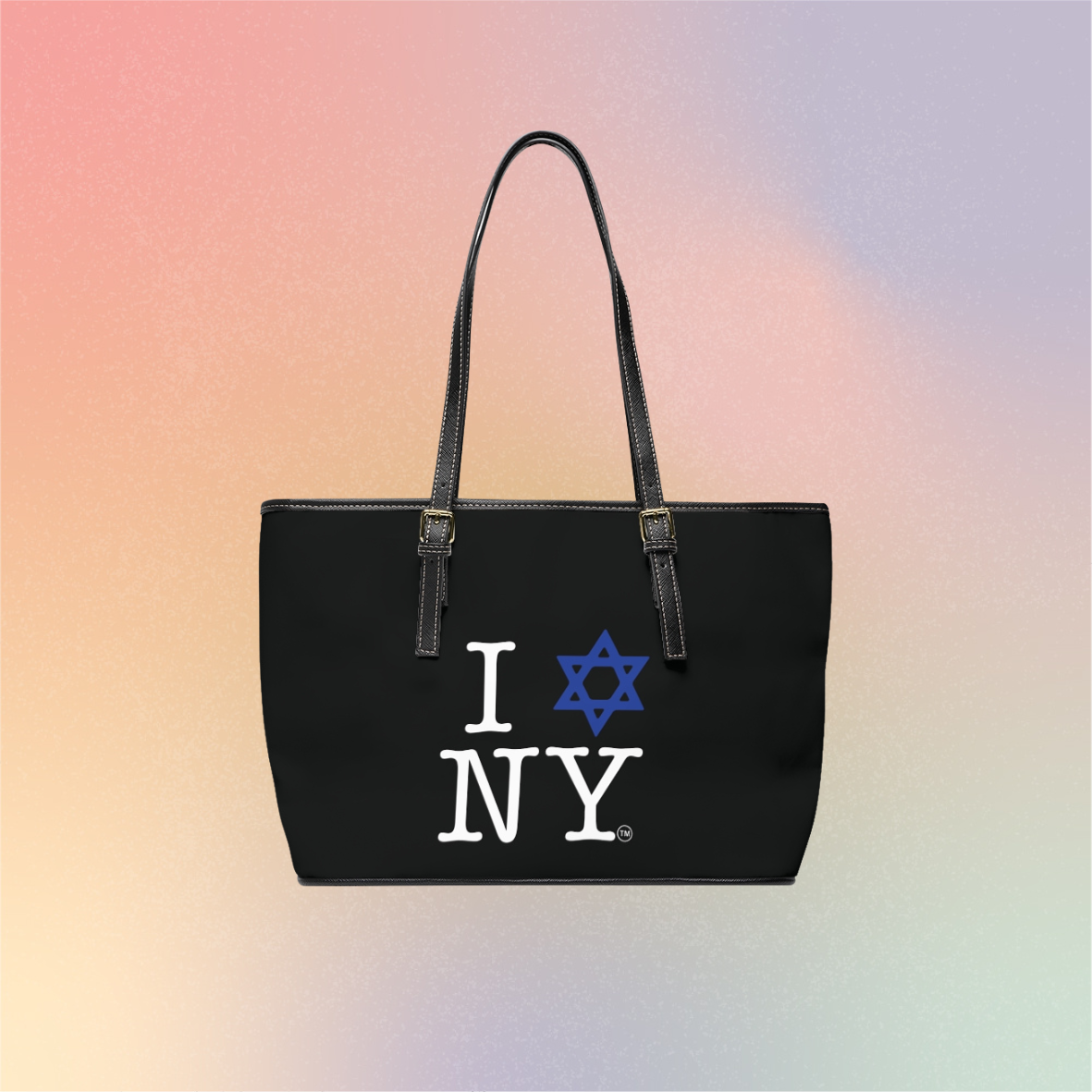 I Love NY Jewish Star PU Leather Tote Bag — Jewish New York Shoulder Bag