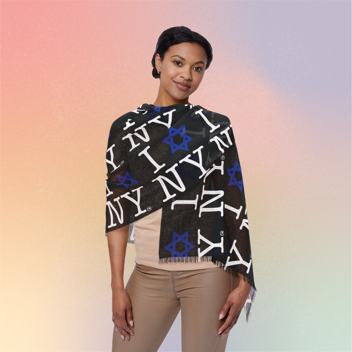 I  Love NY Jewish Star Scarf | New York Jewish Pride Pattern Scarf