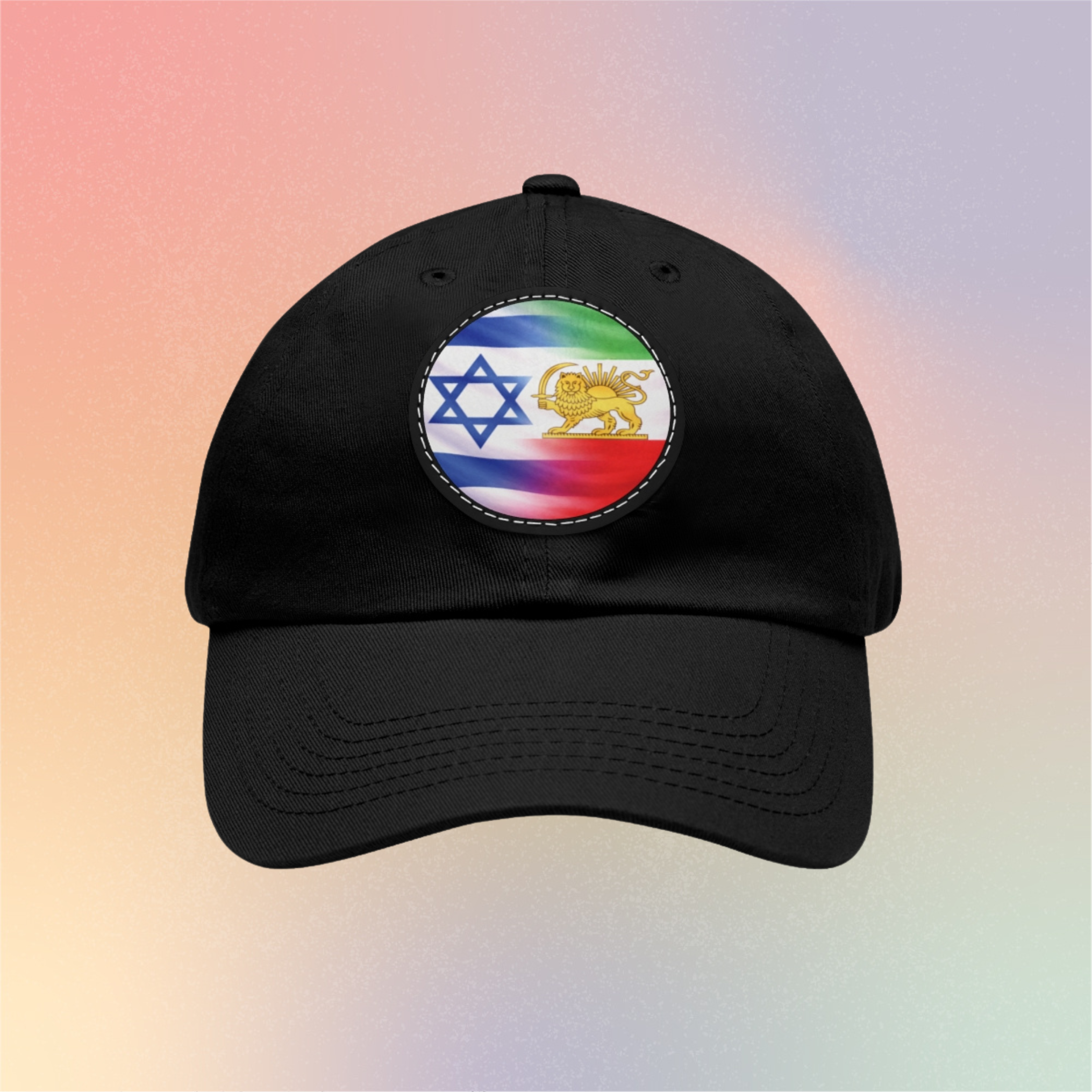 Persian-Israeli Pride Round Leather Patch Dad Cap