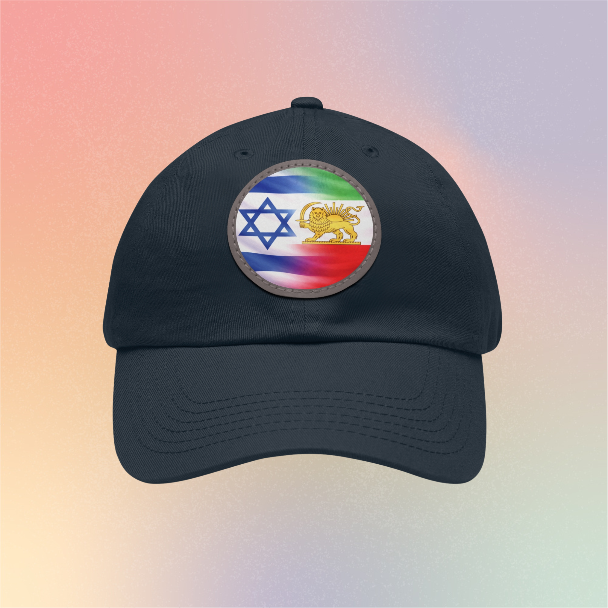 Persian-Israeli Pride Round Leather Patch Dad Cap