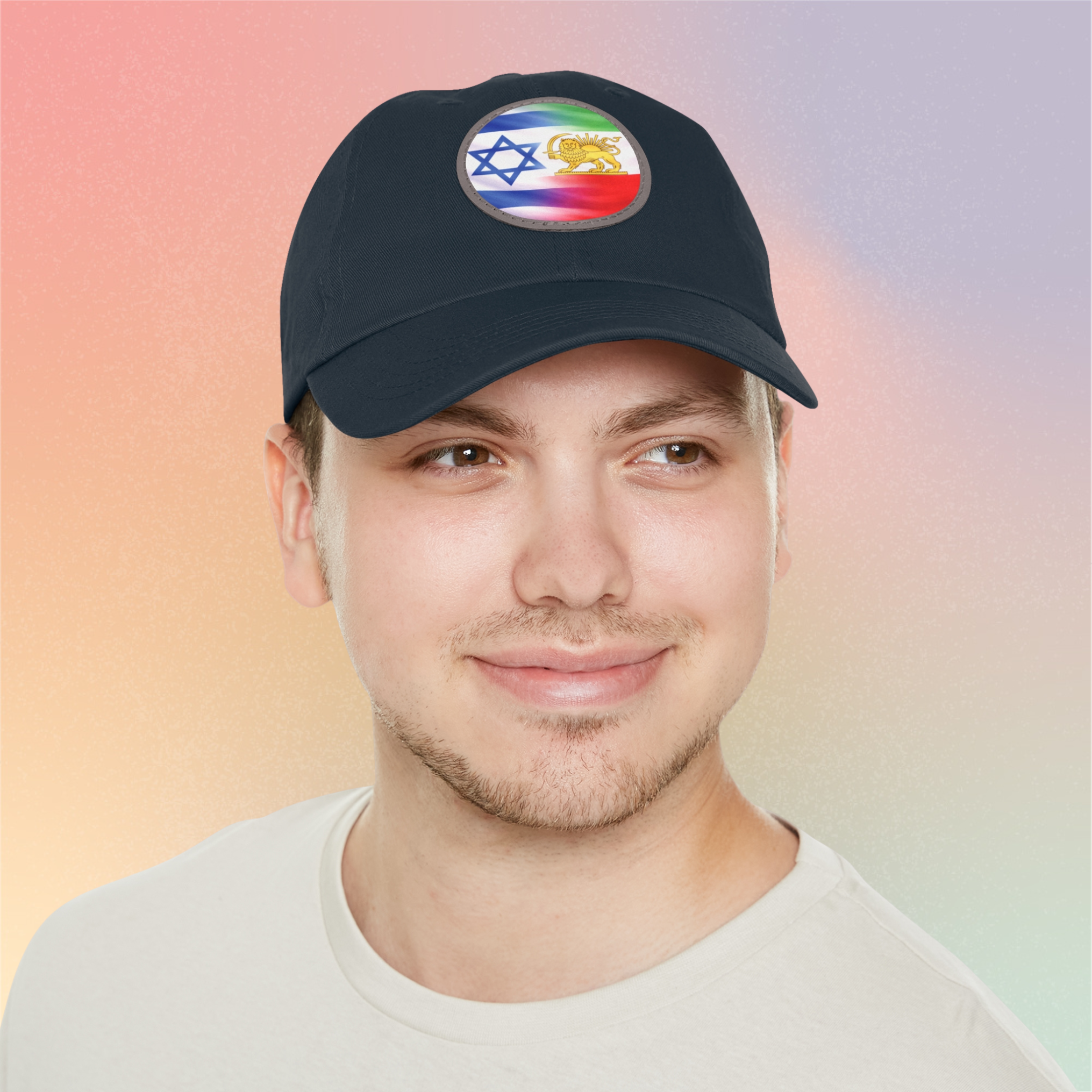 Persian-Israeli Pride Round Leather Patch Dad Cap