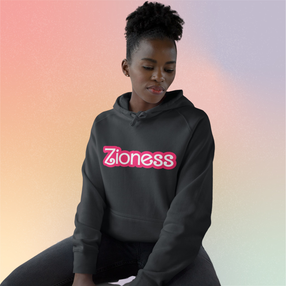 Zioness Pink Barbie Font Hoodie - Female Jewish Pride
