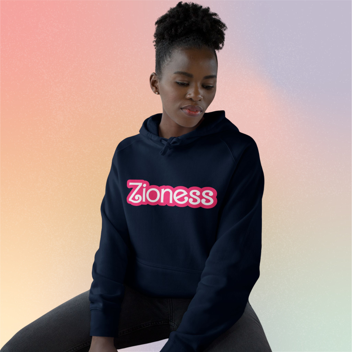 Zioness Pink Barbie Font Hoodie - Female Jewish Pride