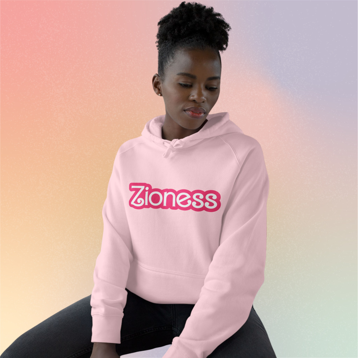 Zioness Pink Barbie Font Hoodie - Female Jewish Pride
