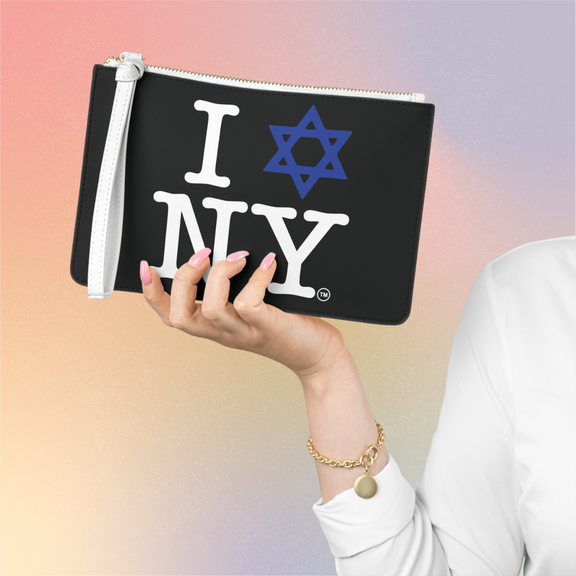 I Love NY Jewish Star Clutch Bag — Jewish New York Pride Wristlet Clutch Purse