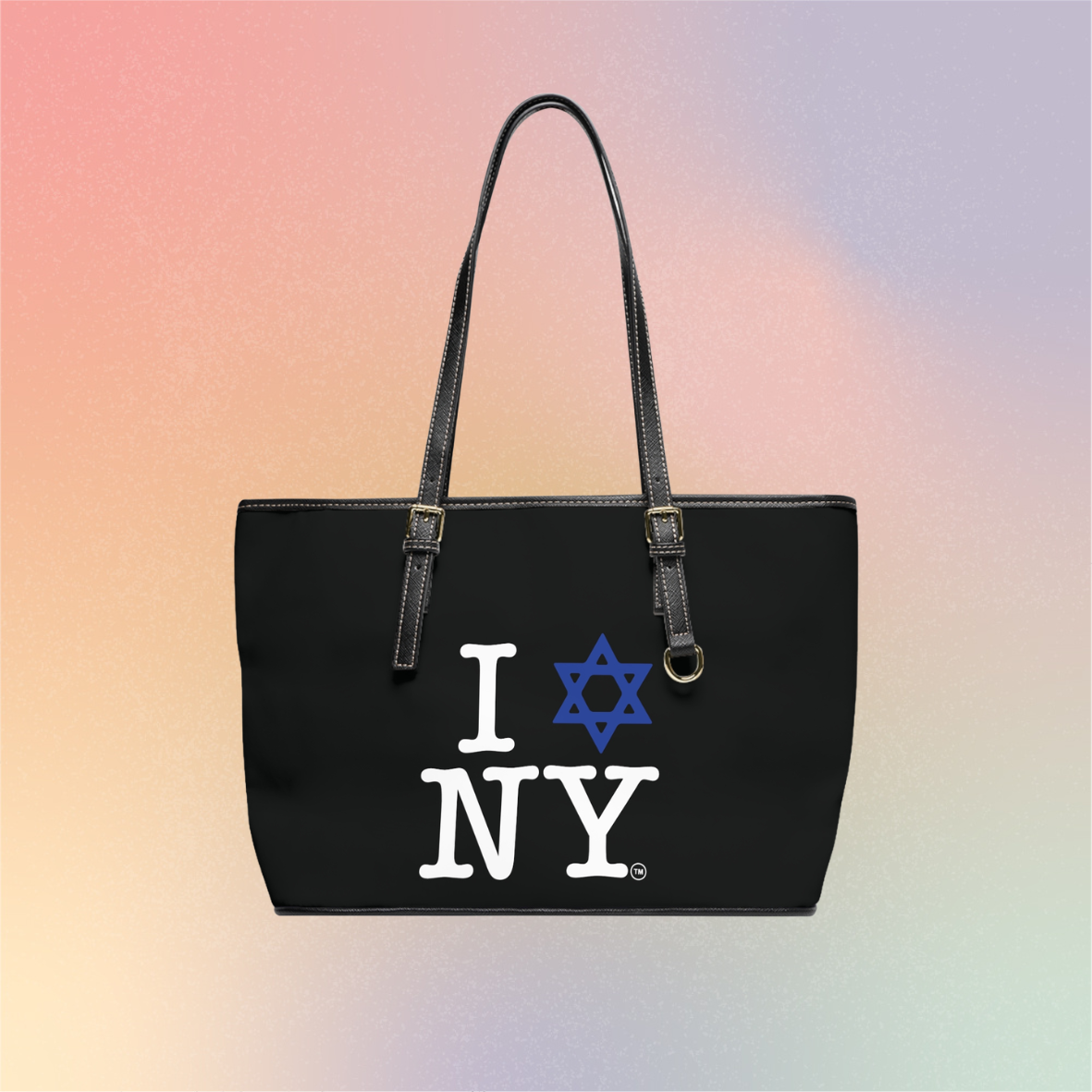 I Love NY Jewish Star PU Leather Tote Bag — Jewish New York Shoulder Bag