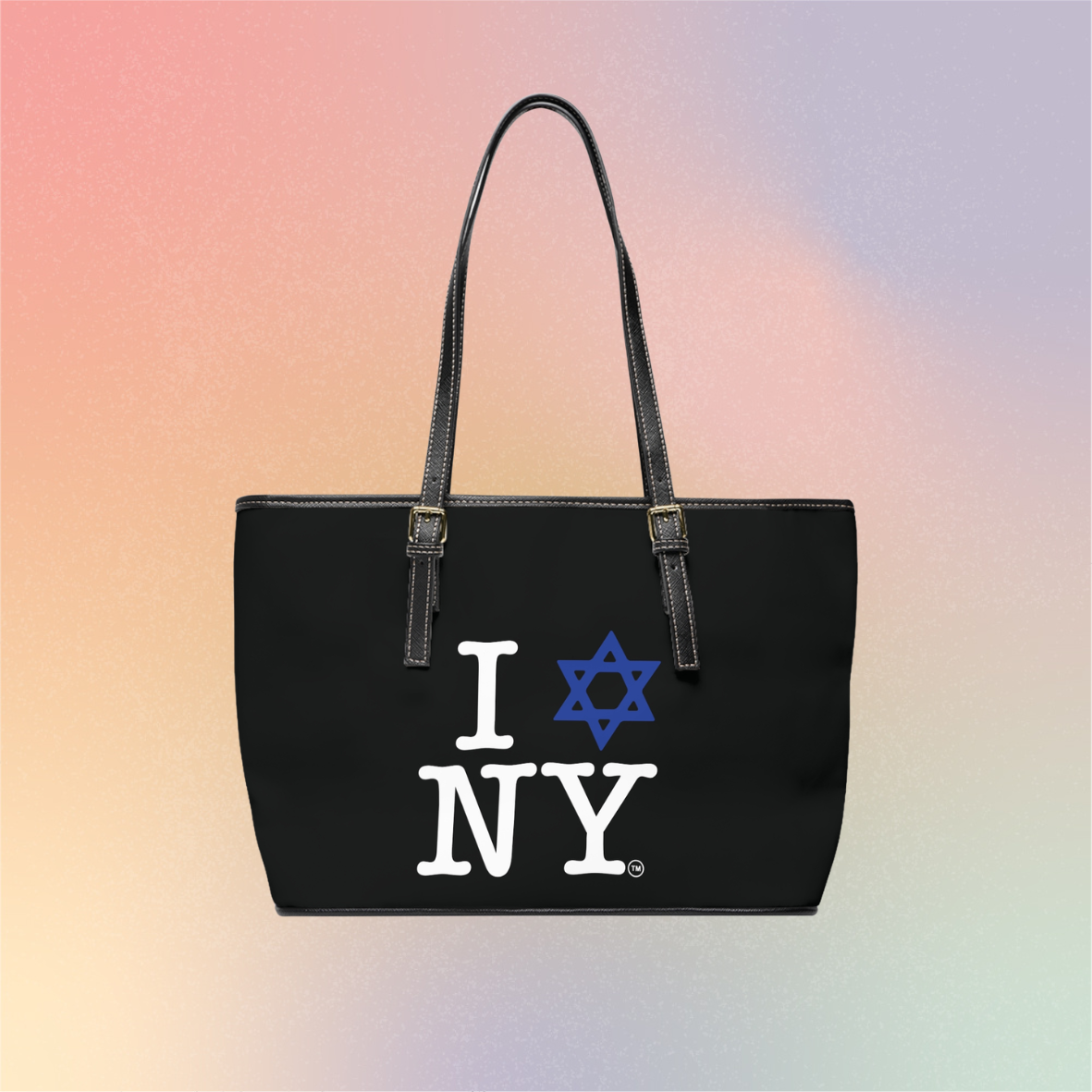 I Love NY Jewish Star PU Leather Tote Bag — Jewish New York Shoulder Bag