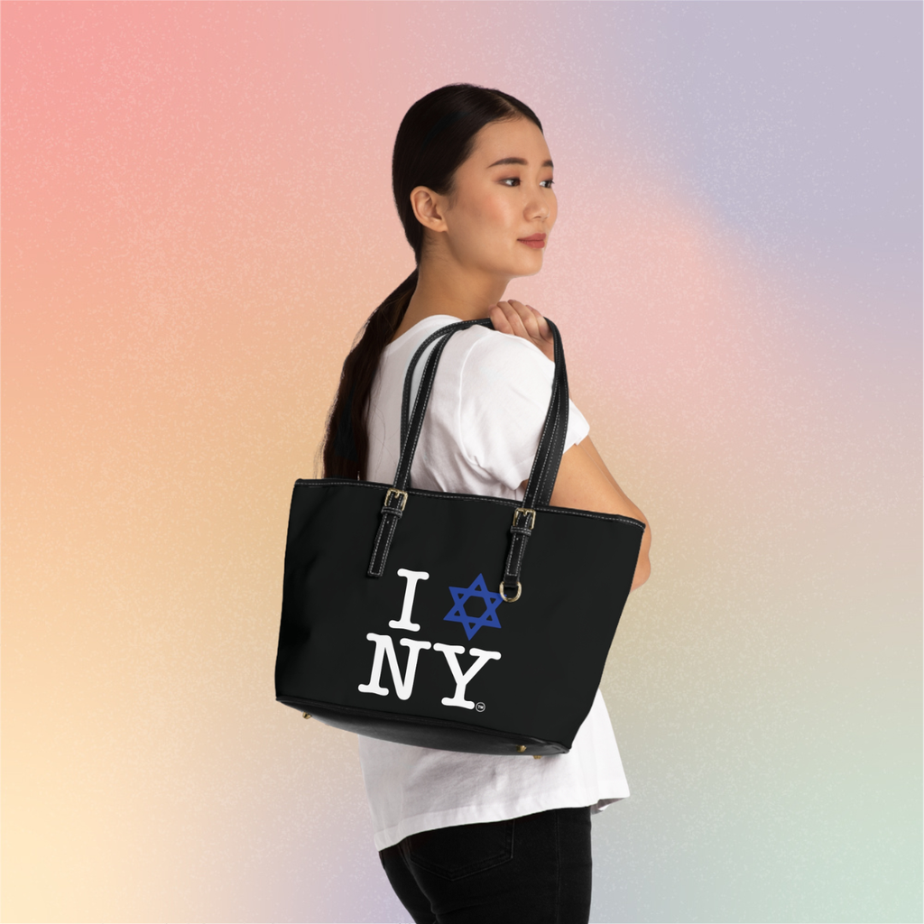 I Love NY Jewish Star PU Leather Tote Bag — Jewish New York Shoulder Bag