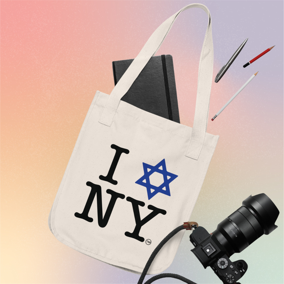 I Love NY Jewish Star Organic Tote Bag — Jewish New York Pride Canvas Bag
