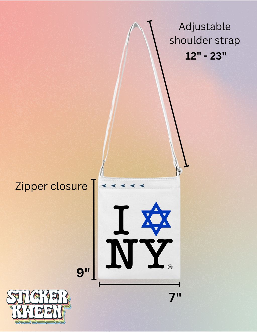 I LOVE NEW YORK Jewish Star White & Black Cotton Canvas Cross Body Bag