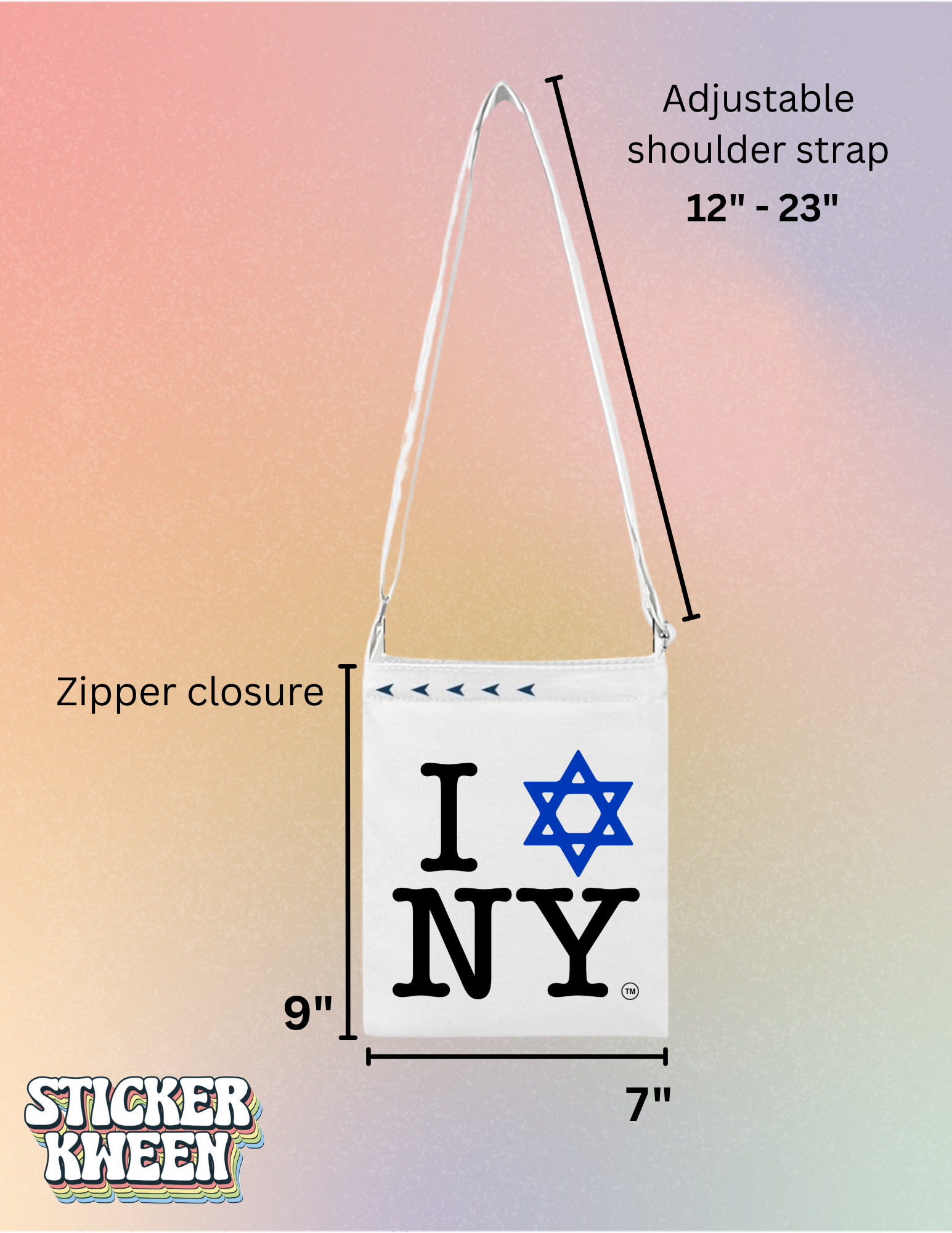 I LOVE NEW YORK Jewish Star White Cotton Canvas Cross Body Bag