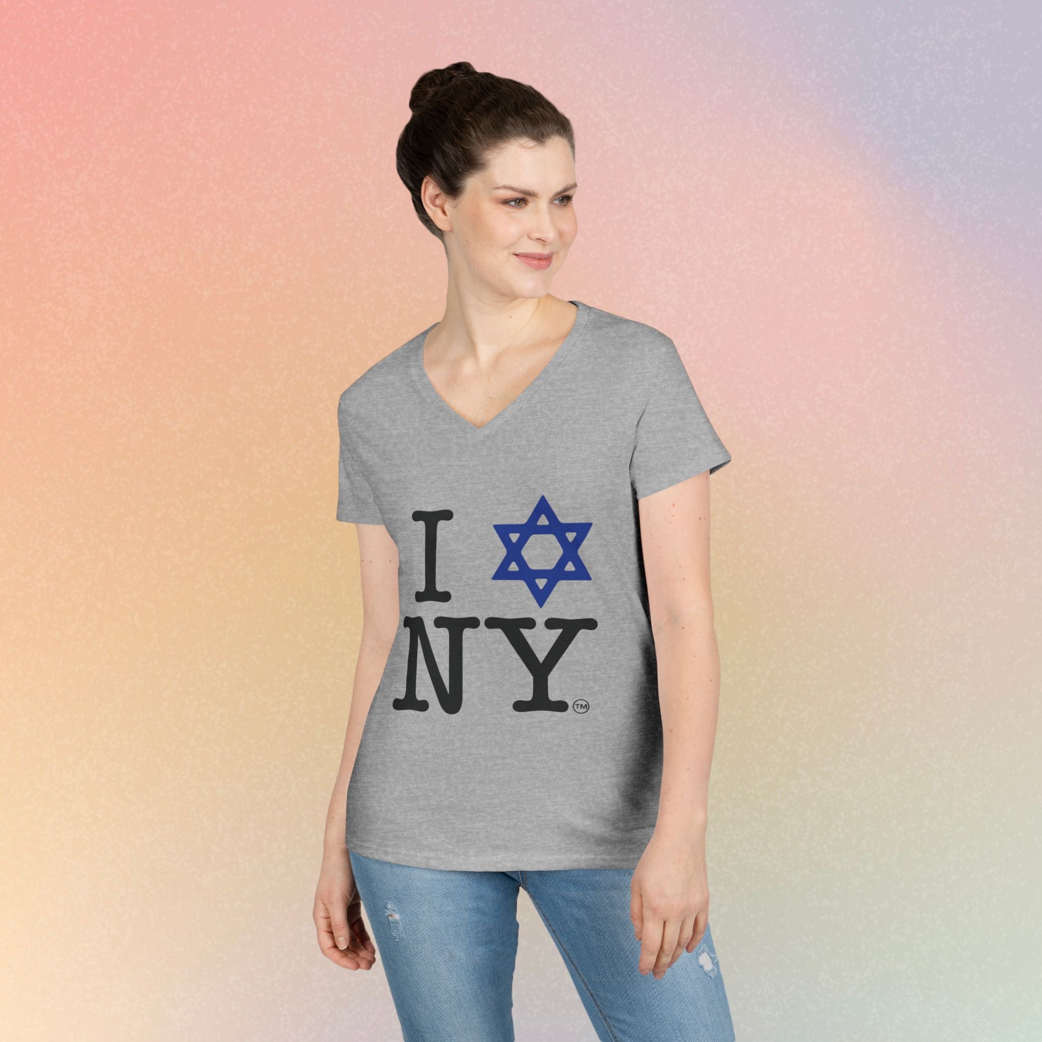 I Love NY Jewish Star V-Neck T-Shirt | New York Jewish Pride