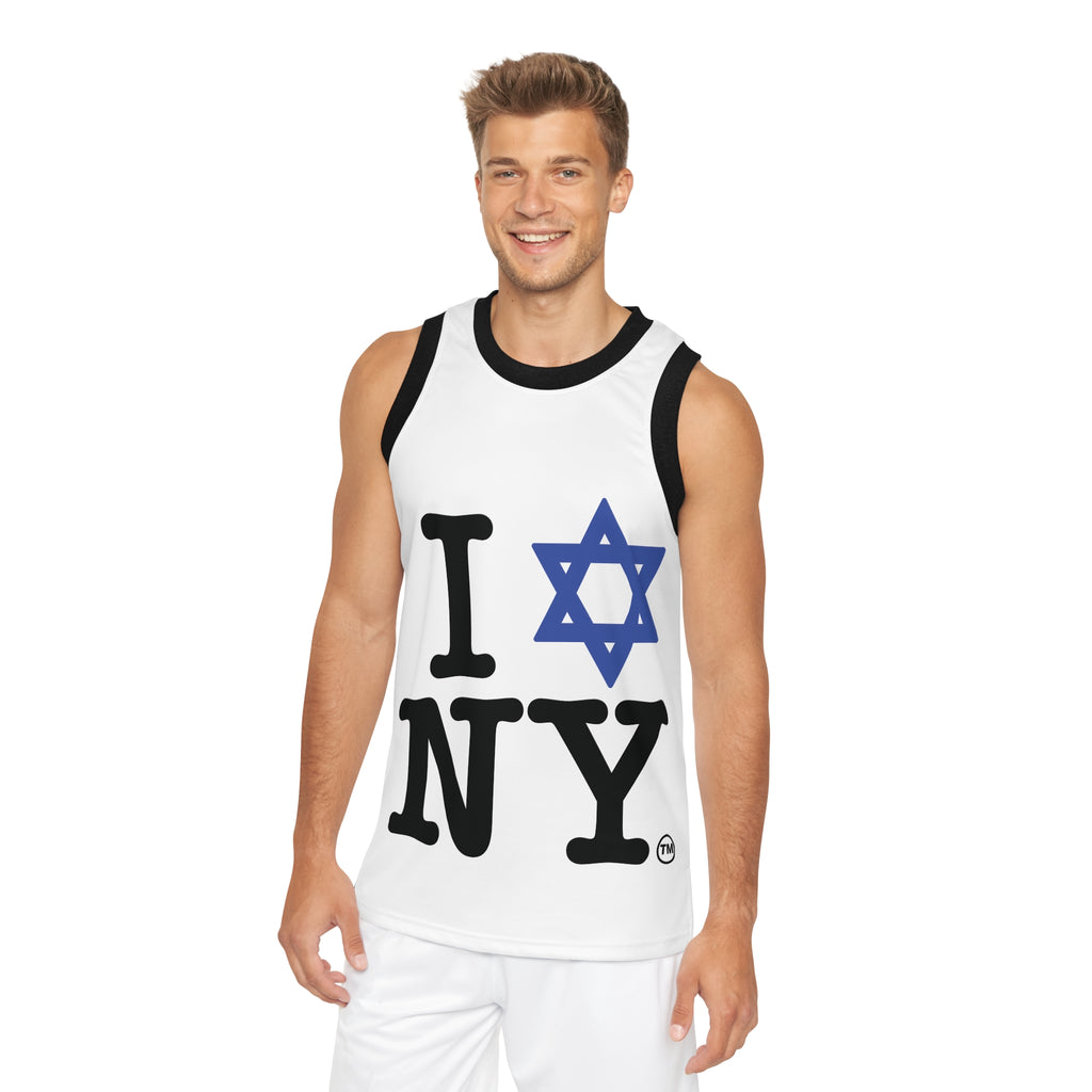 I Love New York Unisex Basketball Jersey in White (AOP)
