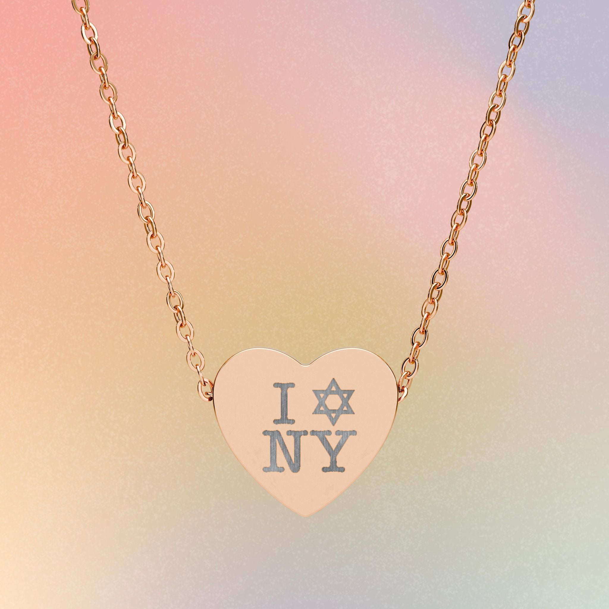 I Love NY Jewish Star Engraved Heart Necklace