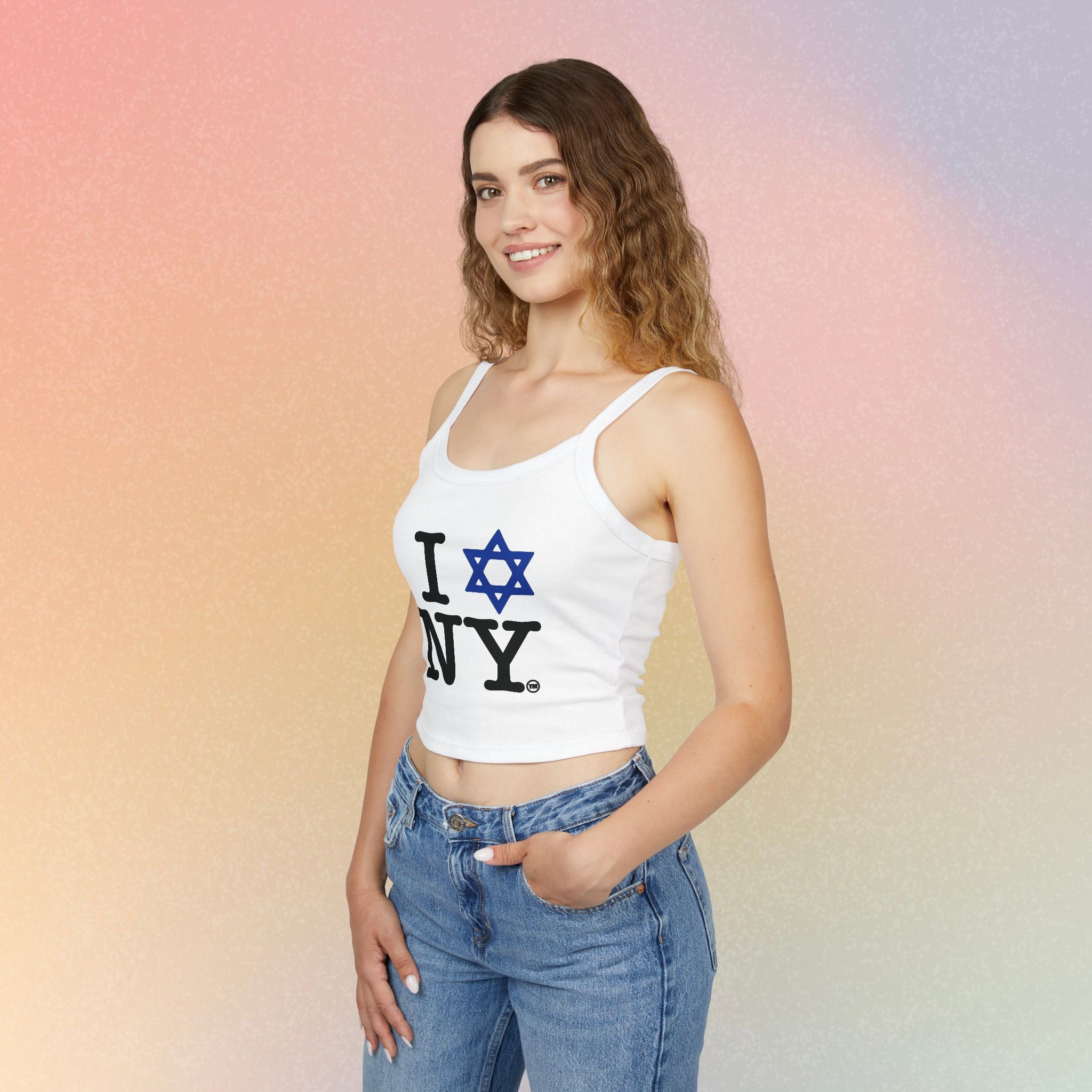 I Love New York Jewish Star Tank Top — Jewish Pride NYC Spaghetti Strap Crop