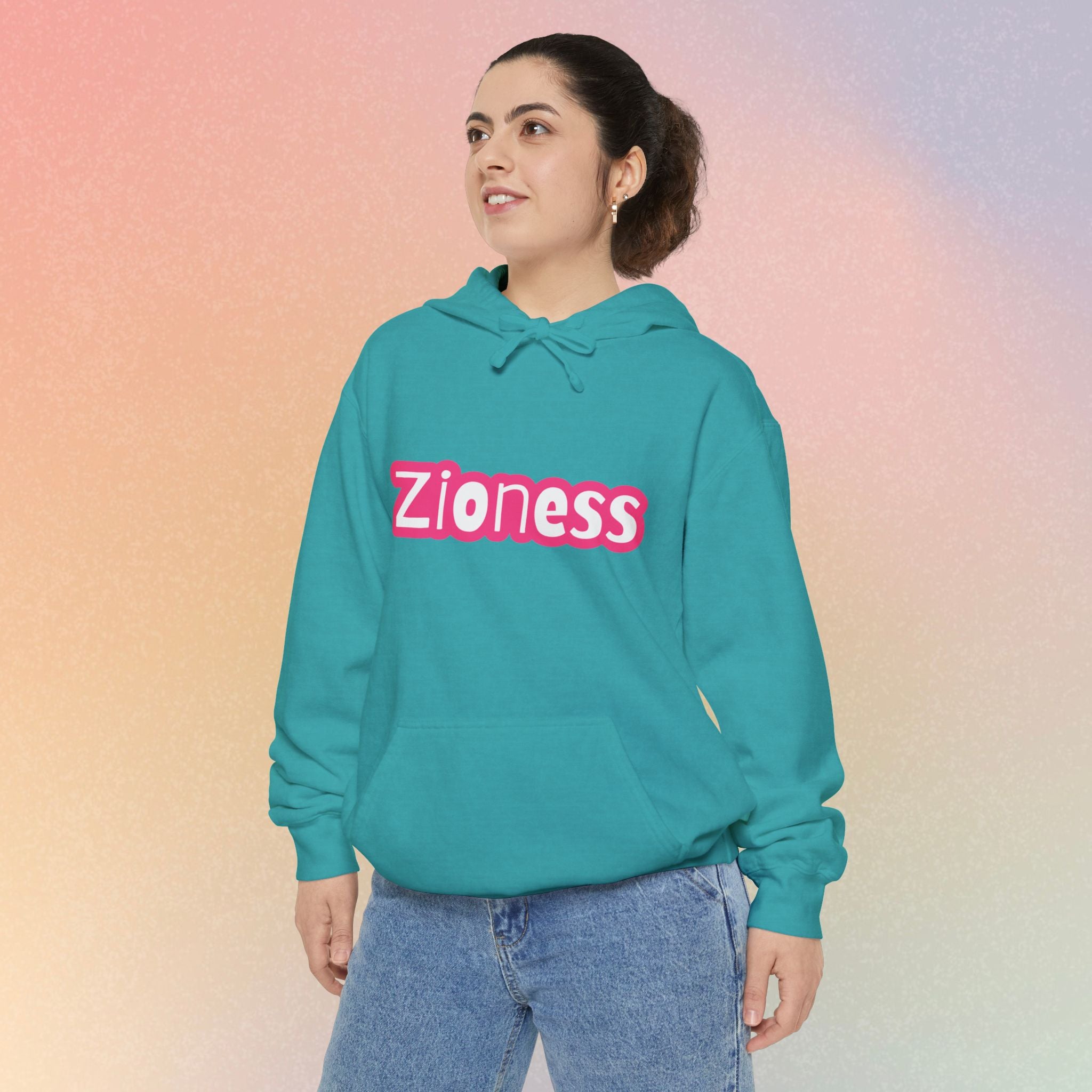 Zioness Hoodie — Pink Retro Logo Pullover